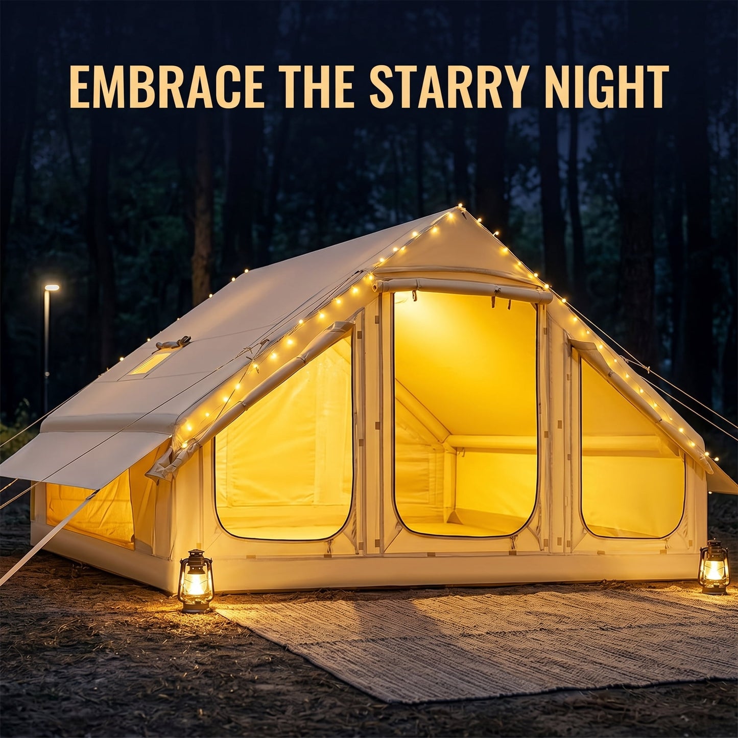 Lilypelle 4-6 Person Blow Up Inflatable Tent with Stove Jack, Hot Tent for Camping with Hand Pump, Waterproof Inflatable Camp Tent with Mesh Windows, Easy Setup Glamping Inflatable House