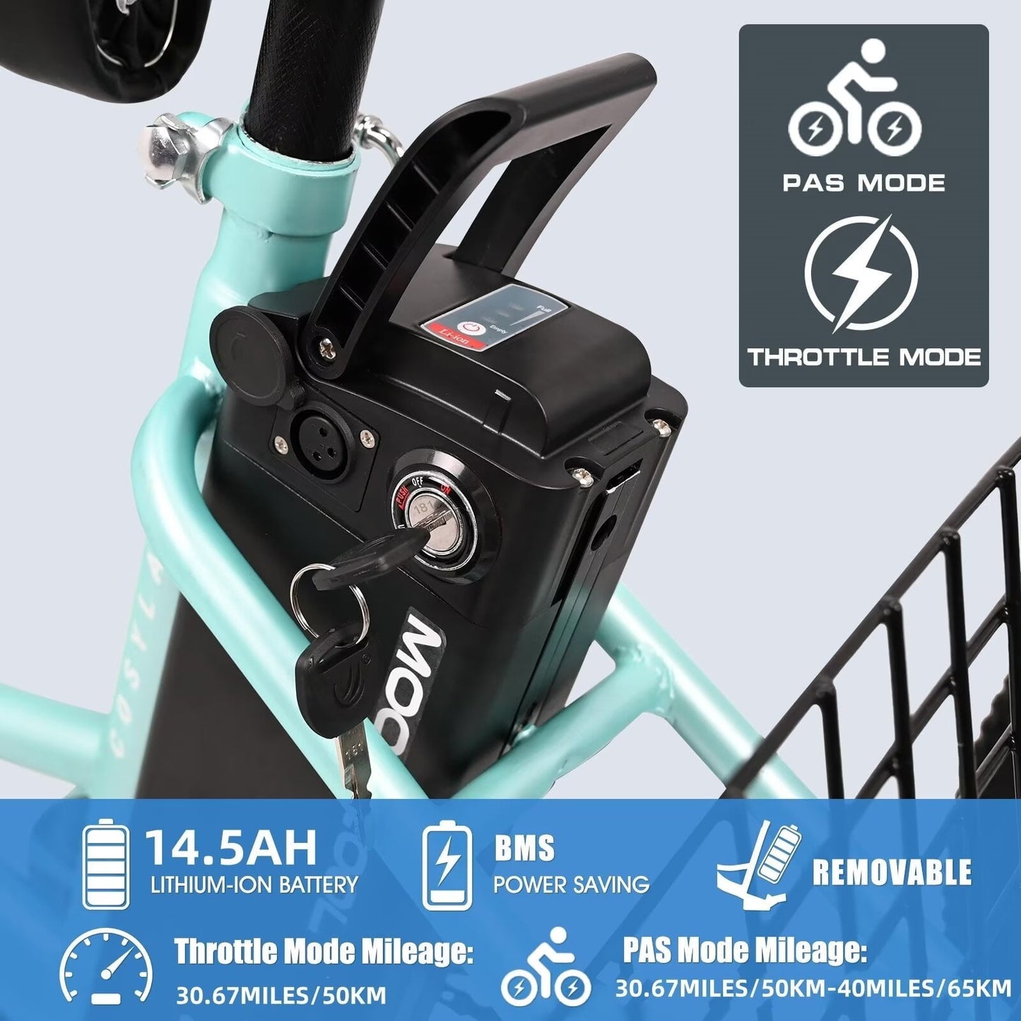 Lilypelle 36V 14.5AH Lithium Battery for Mooncool 24"/26" MC350 Electric Trike