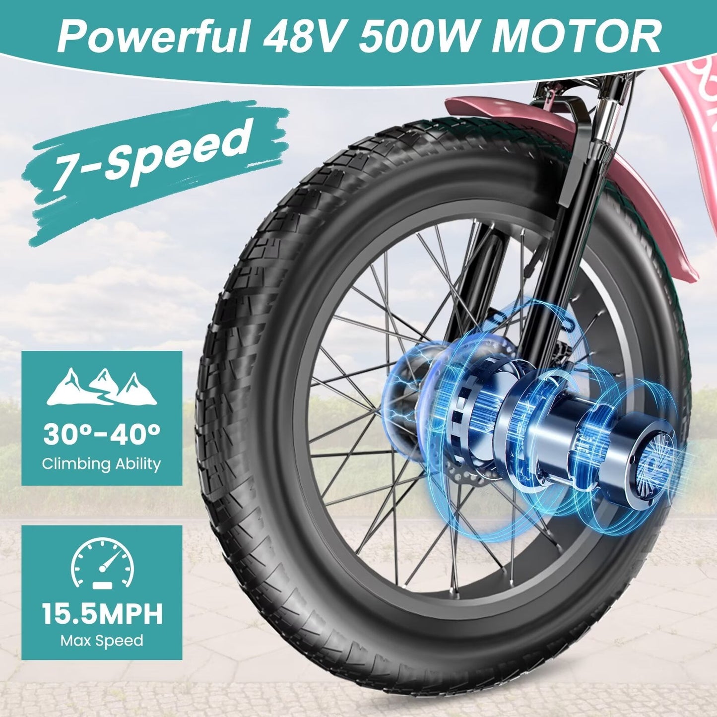 Lilypelle 7-Speed Electric Tricycle with 20" x 4" Fat Tires for Adults,500W 48V 14.5Ah Lithium Battery ,3 Wheels Electric bike with Front & Rear Basket for Men, Women,Senior