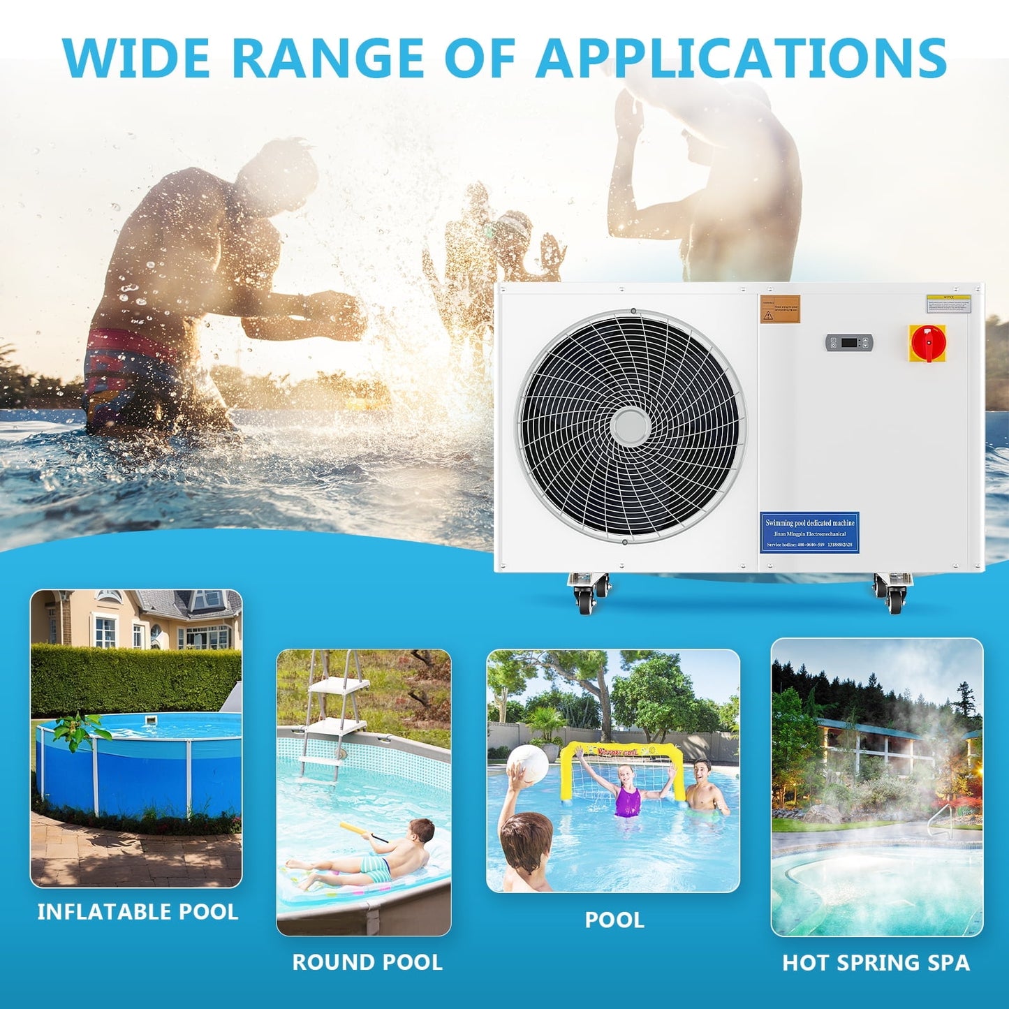 Lilypelle 30000 BTU Electric Pool Heaters with Wheels for 8000GAL Above Ground Pools,110V 60HZ Efficient, Quiet Pool Heat Pump With Anti-leakage system and Child Lock Up to 107℉,50dB,5.6COP