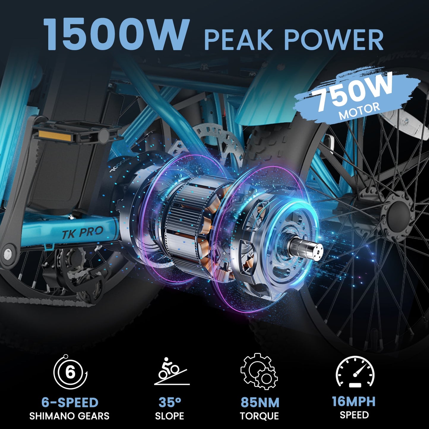 MOONCOOL TK Pro Foldable Electric Tricycle W/ Front & Rear Storage Bag Kit, 1500W Motor 48V 20Ah Battery, 20" Fat Tire Three Wheel 6-Speed Electric Mountain Bicycle for Adults