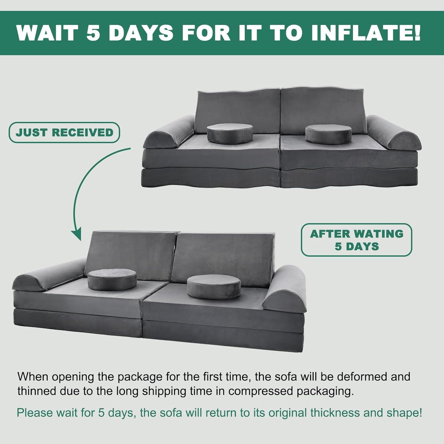 Lilypelle Foam Convertible Modular Fold Out Sofa, Grey