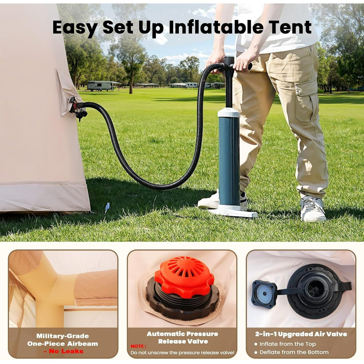 Lilypelle 4-6 Person Blow Up Inflatable Tent with Canopy, Hot Tent with Stove Jack, Easy Setup Air Camping Tent with Hand Pump, Waterproof Inflatable House for Family Glamping