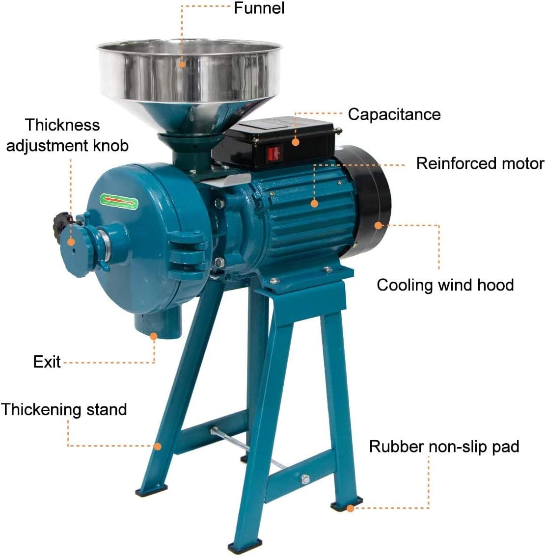 Grain Mills, Upgraded 3000W Wet Dry Cereals Grinder Electric Grain Grinder Corn Mill Heavy Duty 110V Commercial Grain Grinder Machine Rice Corn Grain Coffee Wheat Feed Mill Flour Mill with Funnel