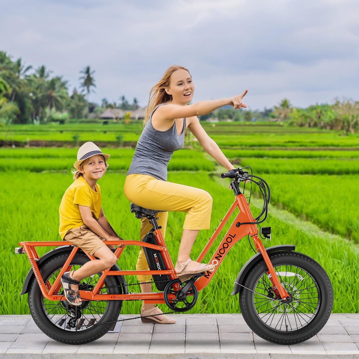 Lilypelle 7-Speed Electric Cargo Bike for Adults with Kits, 48V 20AH 750W Long Range Cargo Ebike ,Orange