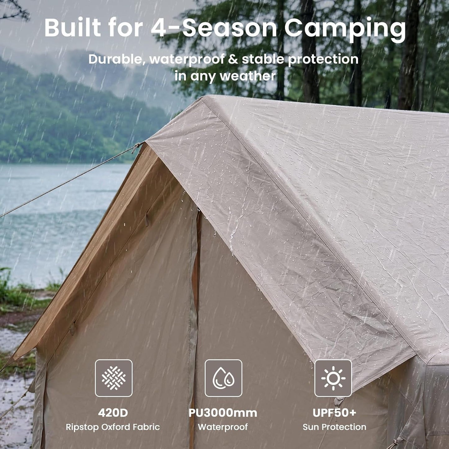 Lilypelle 6-8 Person Blow Up Inflatable Villa Tent, 2 Room Hot Tent with Stove Jack & AC Port, Large Camping Tent with Hand Pump, Waterproof Air House for Family Glamping,13.78x9.84ft
