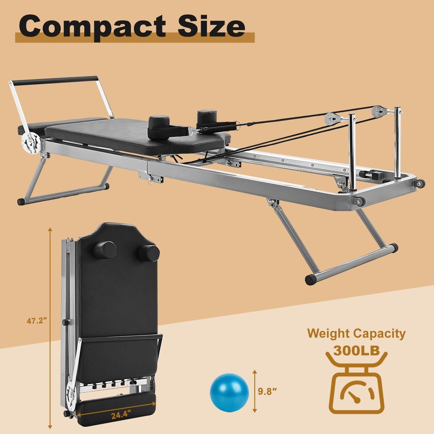 Lilypelle Pilates Reformer Machine Equipment with Spring for Home Workout,Foldable Reformer Pilates for Beginner ,300lbs load-bearing