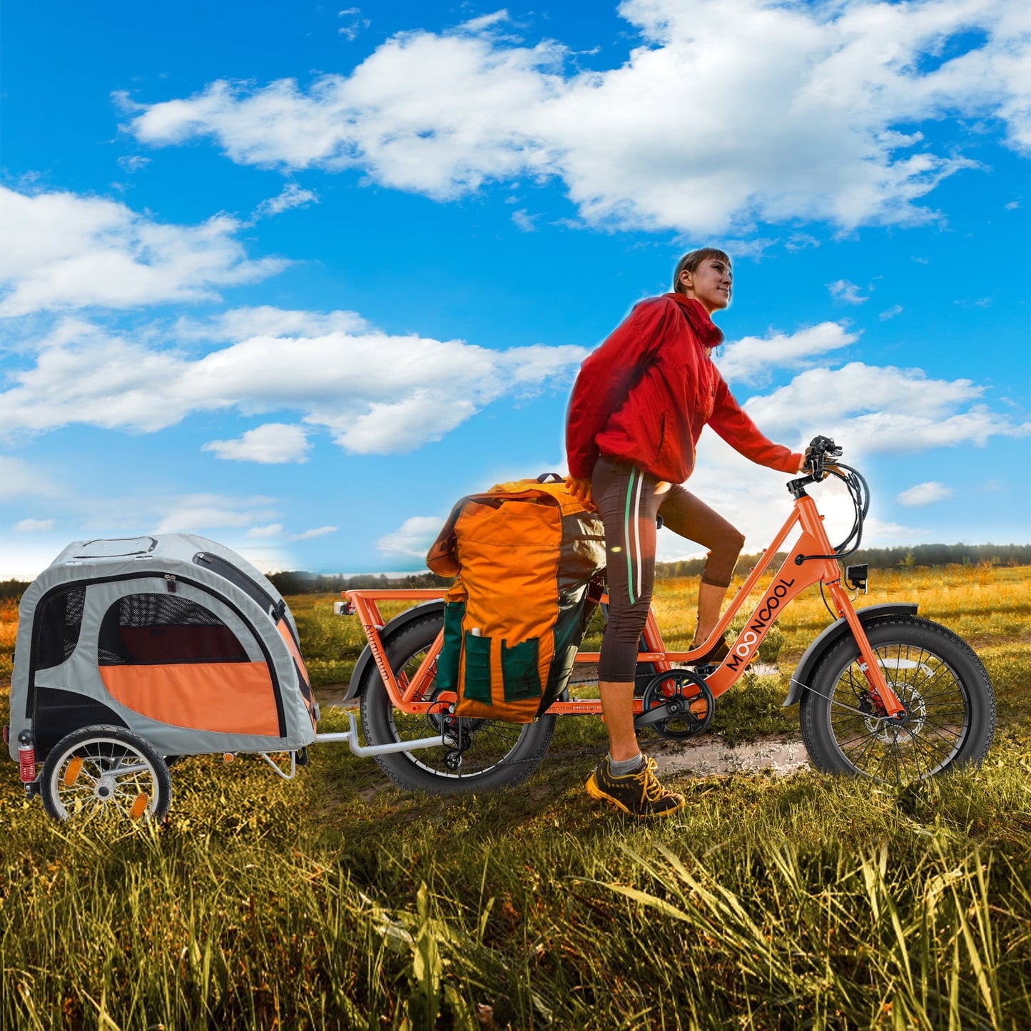 Lilypelle 7-Speed Electric Cargo Bike for Adults with Kits, 48V 20AH 750W Long Range Cargo Ebike ,Orange