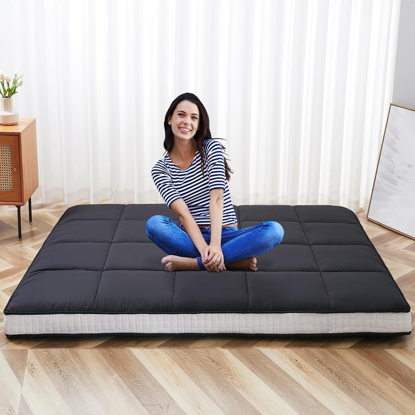 LILYPELLE Japanese Floor Mattress Futon Mattress, Foldable Mattress, Roll Up Mattress Sleeping Tatami Mat Floor Lounger Guest Bed, Easy to Store and Portable for Camping Couch, Queen