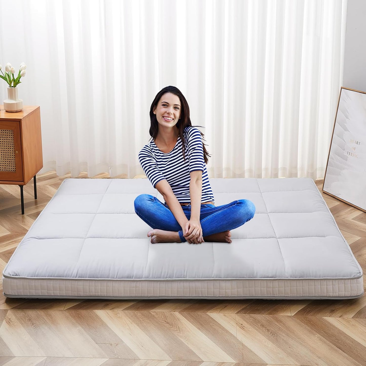 LILYPELLE Japanese Floor Mattress Futon Mattress, Foldable Mattress, Roll Up Mattress Sleeping Tatami Mat Floor Lounger Guest Bed, Easy to Store and Portable for Camping Couch, Queen