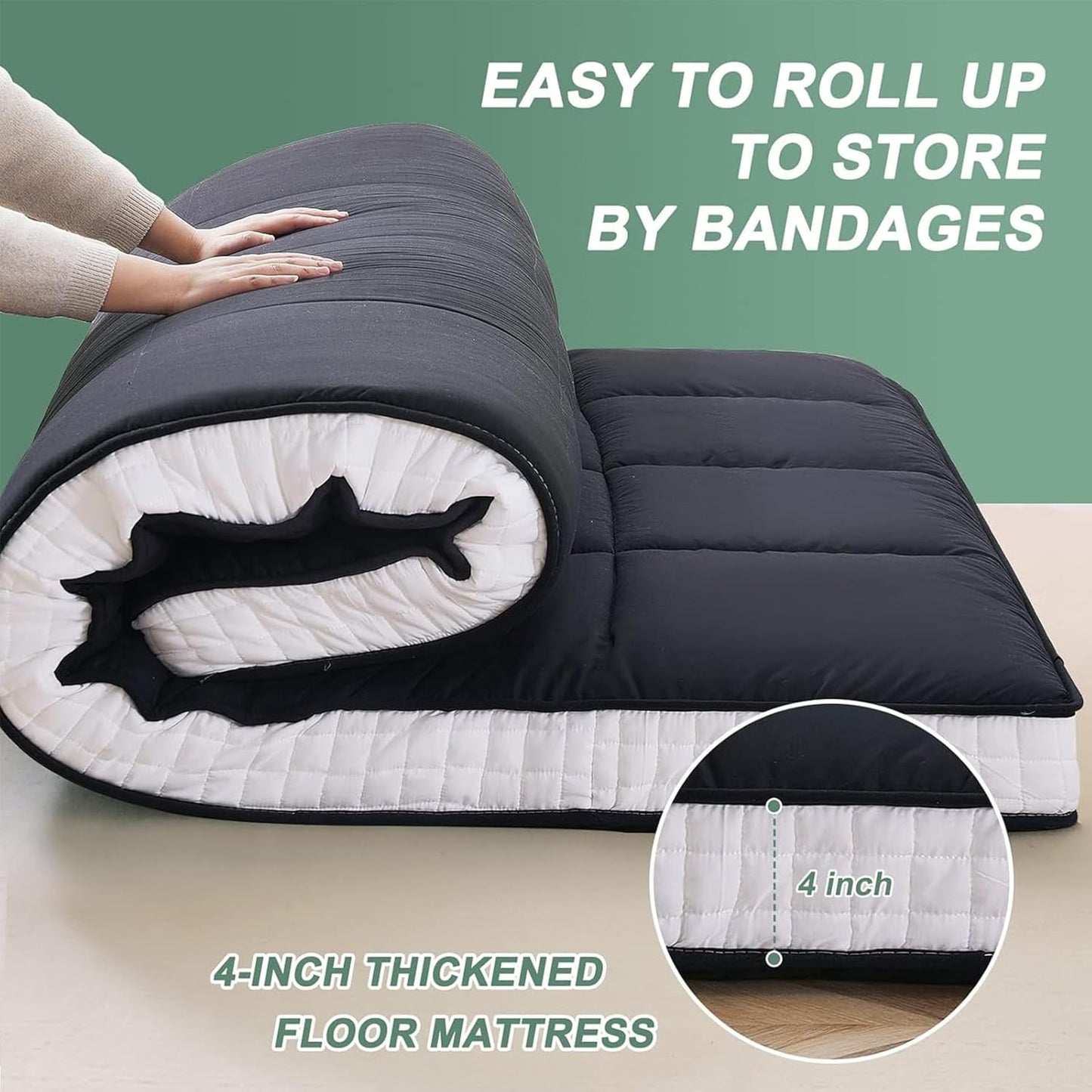 LILYPELLE Japanese Floor Mattress Futon Mattress, Foldable Mattress, Roll Up Mattress Sleeping Tatami Mat Floor Lounger Guest Bed, Easy to Store and Portable for Camping Couch, Queen