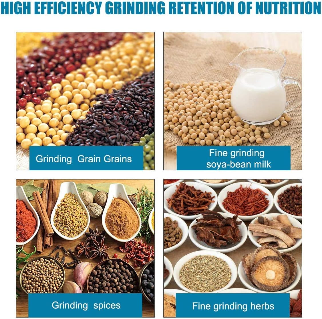 Grain Mills, Upgraded 3000W Wet Dry Cereals Grinder Electric Grain Grinder Corn Mill Heavy Duty 110V Commercial Grain Grinder Machine Rice Corn Grain Coffee Wheat Feed Mill Flour Mill with Funnel