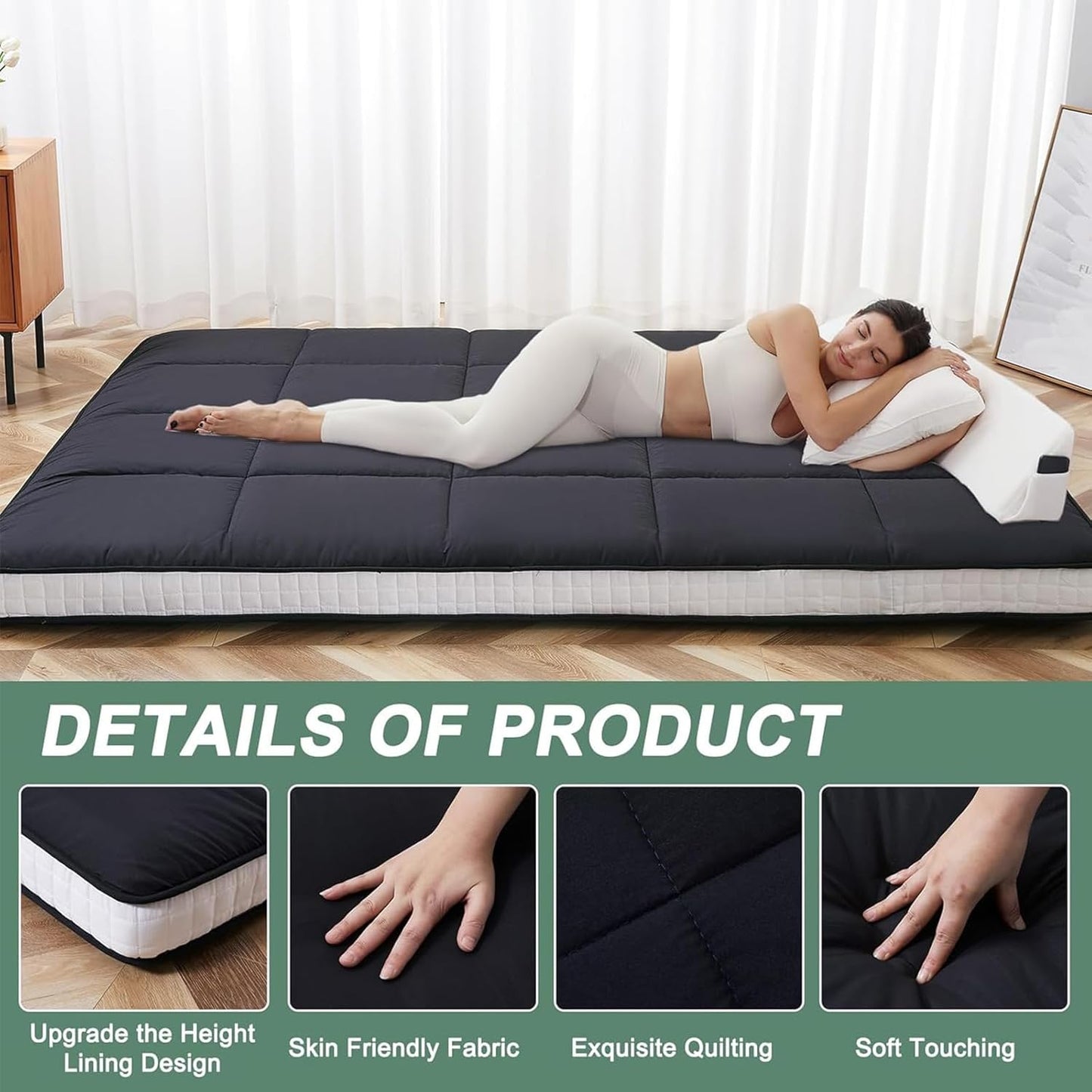LILYPELLE Japanese Floor Mattress Futon Mattress, Foldable Mattress, Roll Up Mattress Sleeping Tatami Mat Floor Lounger Guest Bed, Easy to Store and Portable for Camping Couch, Queen