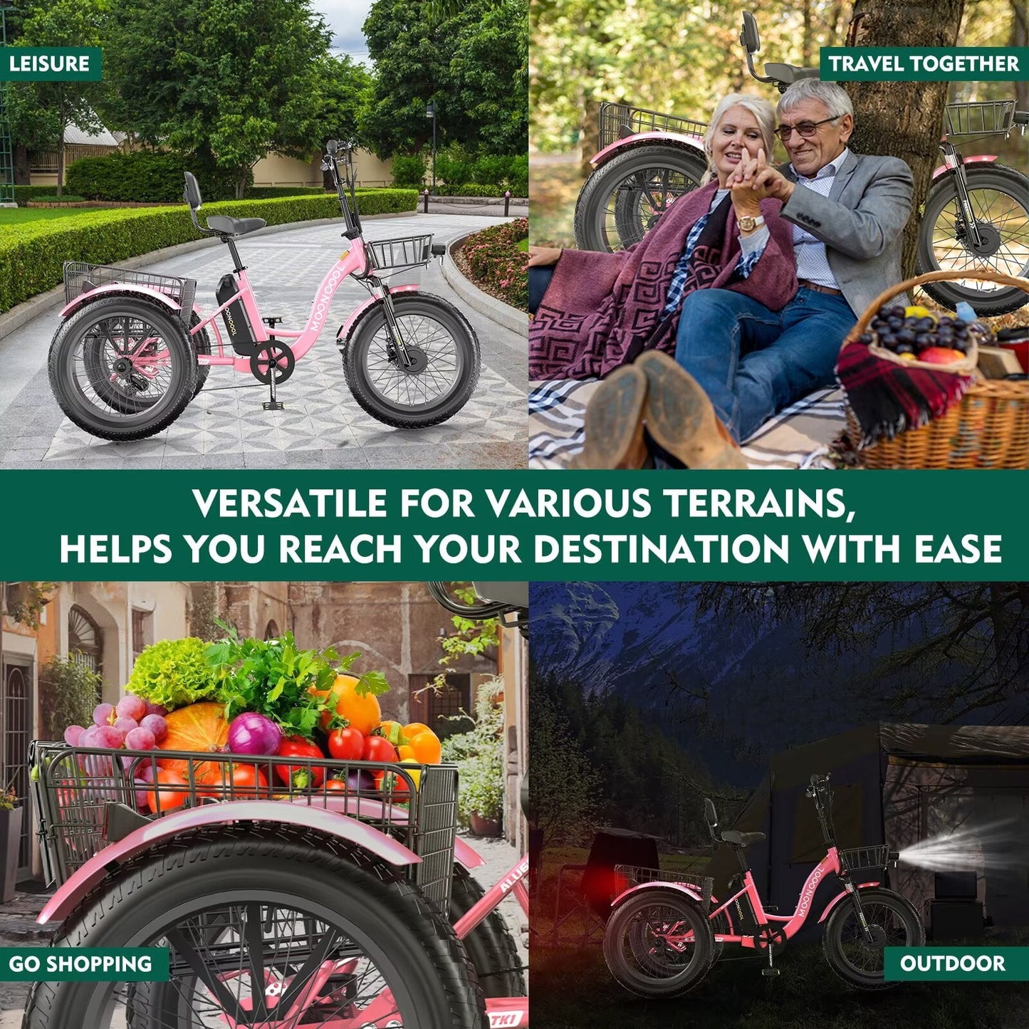 Lilypelle 7-Speed Electric Tricycle with 20" x 4" Fat Tires for Adults,500W 48V 14.5Ah Lithium Battery ,3 Wheels Electric bike with Front & Rear Basket for Men, Women,Senior