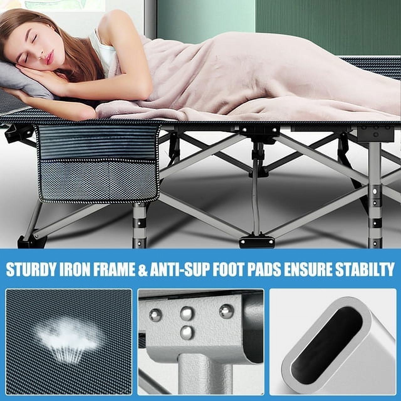 Lilypelle Oversized XXL Folding Camping Cot for Adults, 32" XXL Wide Folding Cot Bed for Sleeping with 2 Sided Mattress & Carry Bag, Tent Cot, Supports 900 lbs