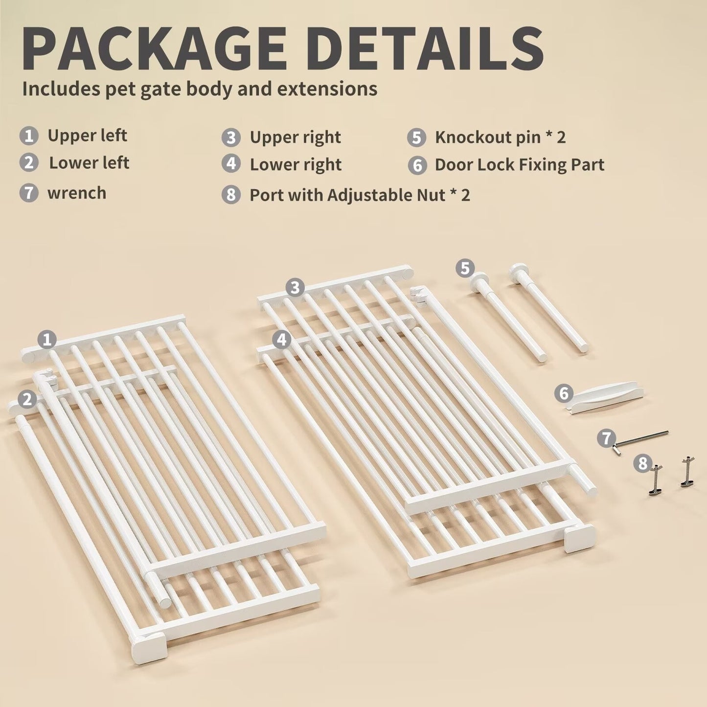 Lilypelle Extra Tall Steel Pet Gate, Adjustable 33.4-35.8 Inch Wide, 74.8-96.5 Inch Tall, Pressure Mounted, Walk-Through Swing