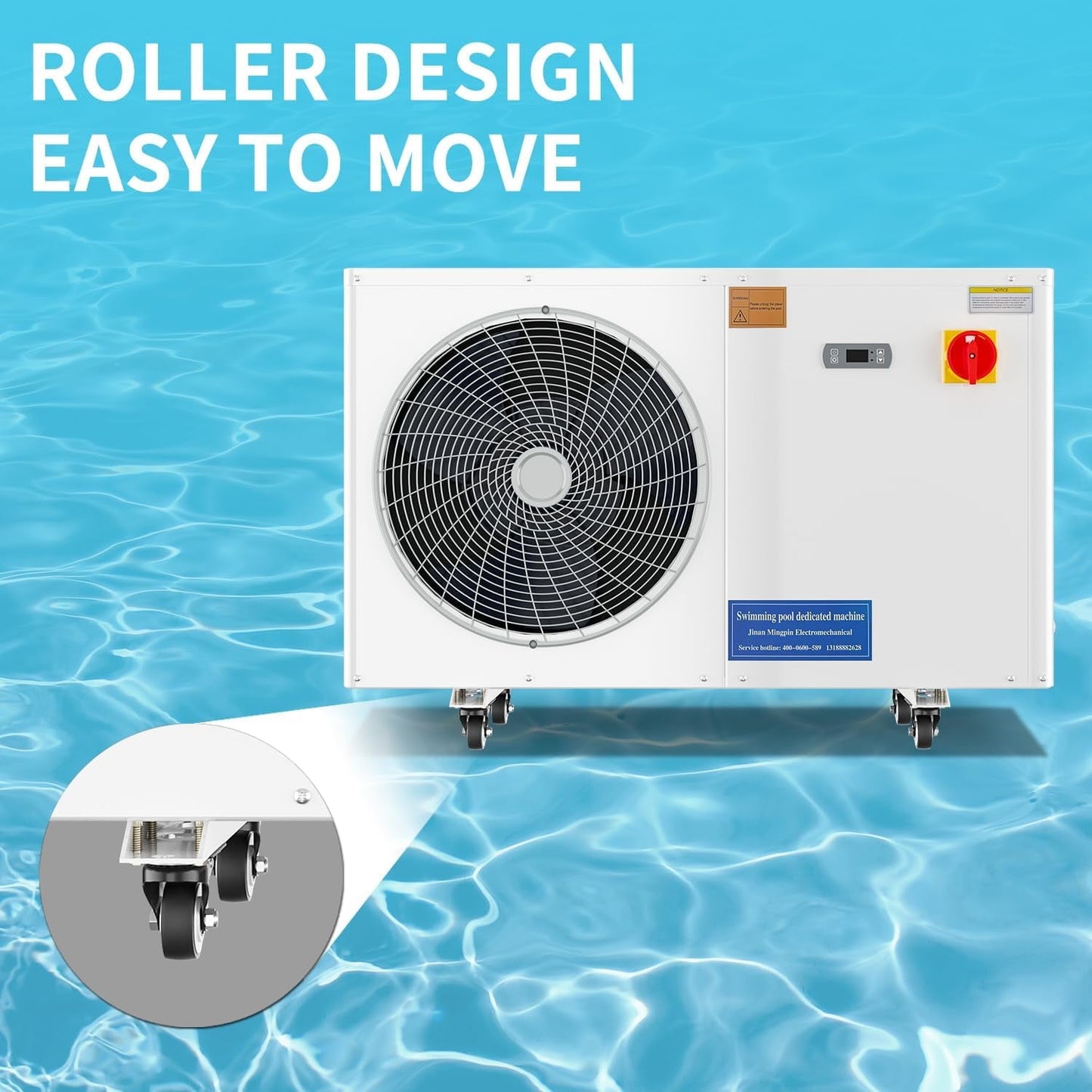 Lilypelle 30000 BTU Electric Pool Heaters with Wheels for 8000GAL Above Ground Pools,110V 60HZ Efficient, Quiet Pool Heat Pump With Anti-leakage system and Child Lock Up to 107℉,50dB,5.6COP