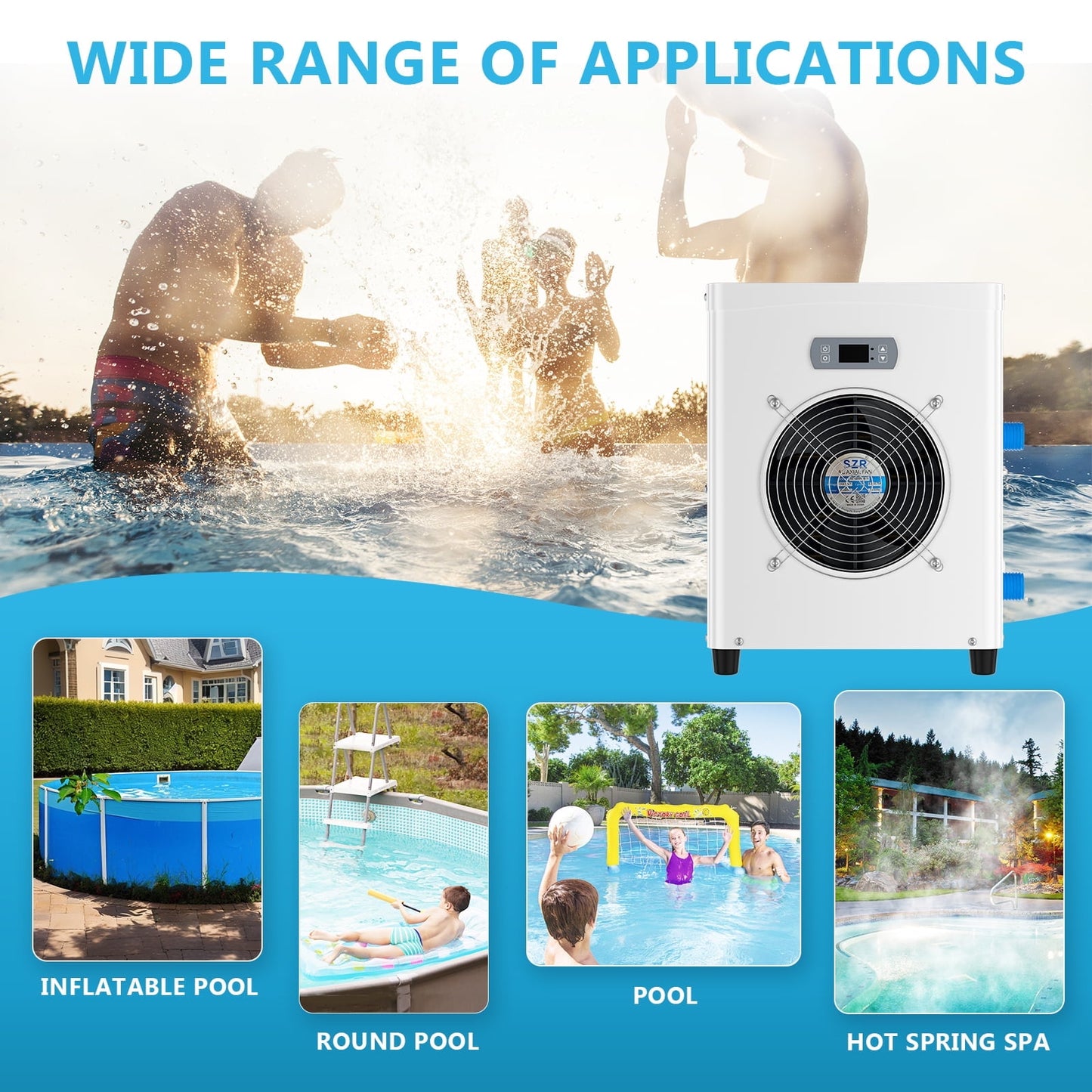 Lilypelle 16000 BTU Electric Pool Heaters for 5000GAL Above Ground Pools,110V 60HZ Efficient, Quiet Pool Heat Pump With Anti-leakage system and Child Lock Up to 107℉,50dB,5.6COP