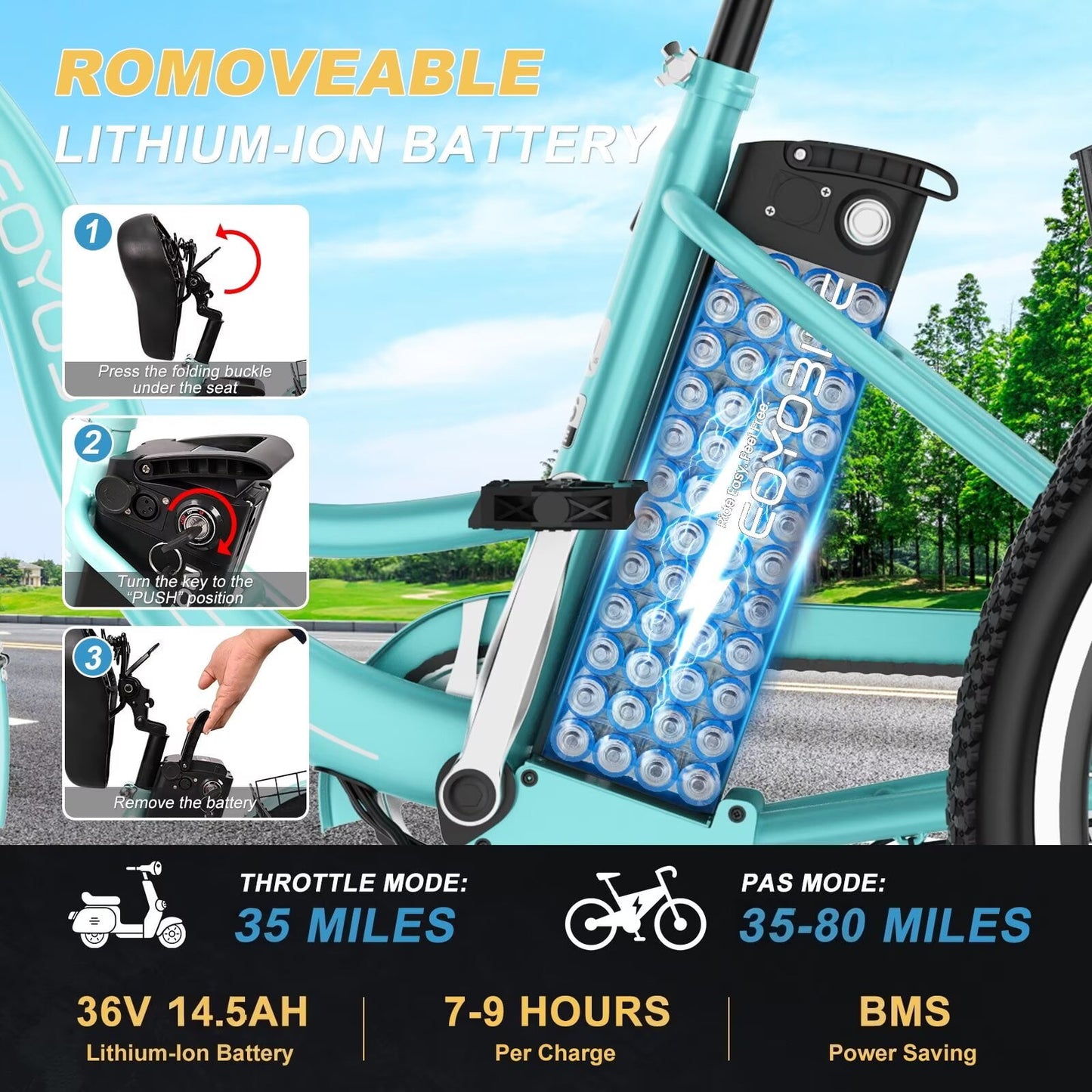 MOONCOOL MC360 Electric Trike for Adults w/ Rearview Mirror kit, 700W Peak Motor 14.5Ah battery,24"/26" 7 Speeds 3 Wheels Electric Trikes