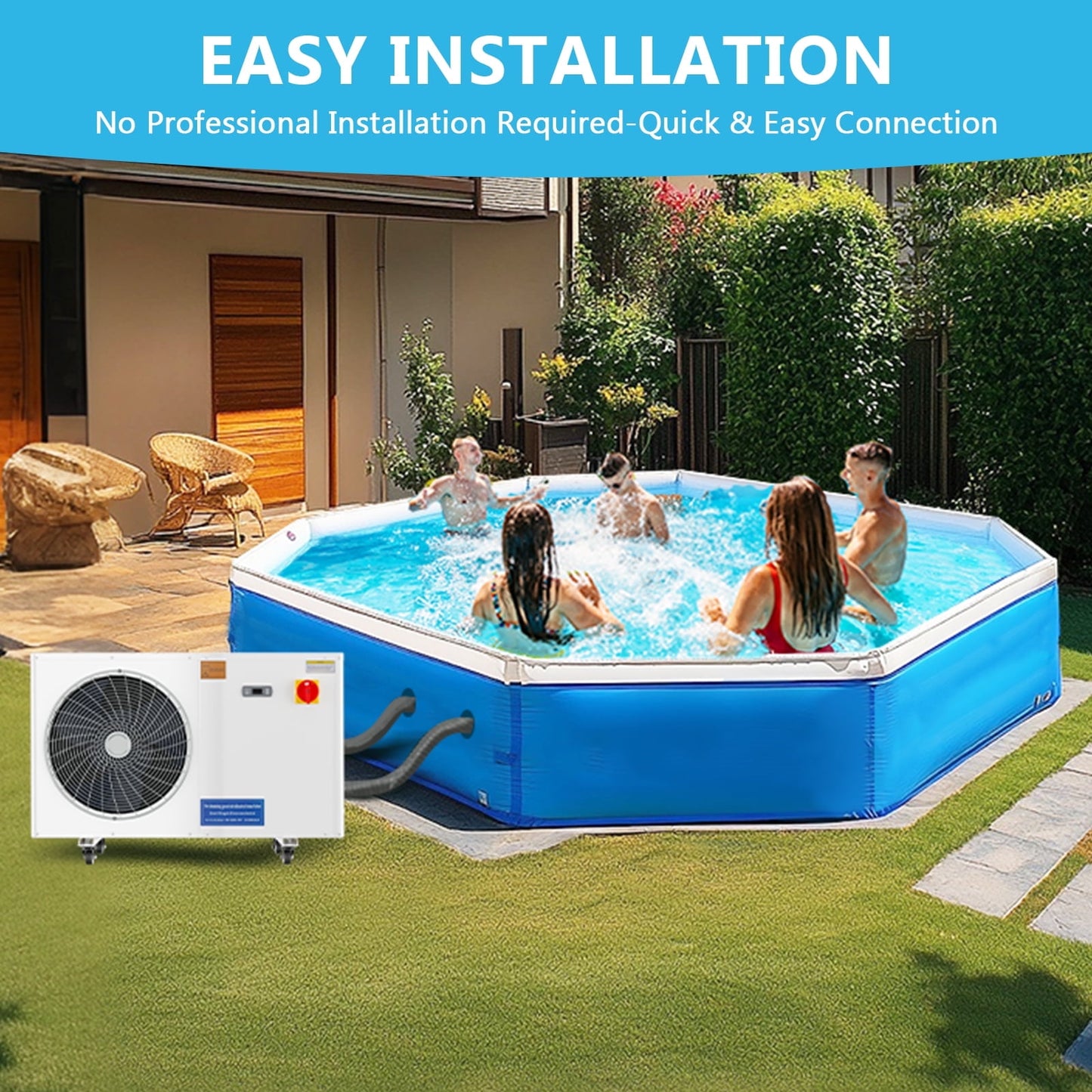 Lilypelle 30000 BTU Electric Pool Heaters with Wheels for 8000GAL Above Ground Pools,110V 60HZ Efficient, Quiet Pool Heat Pump With Anti-leakage system and Child Lock Up to 107℉,50dB,5.6COP
