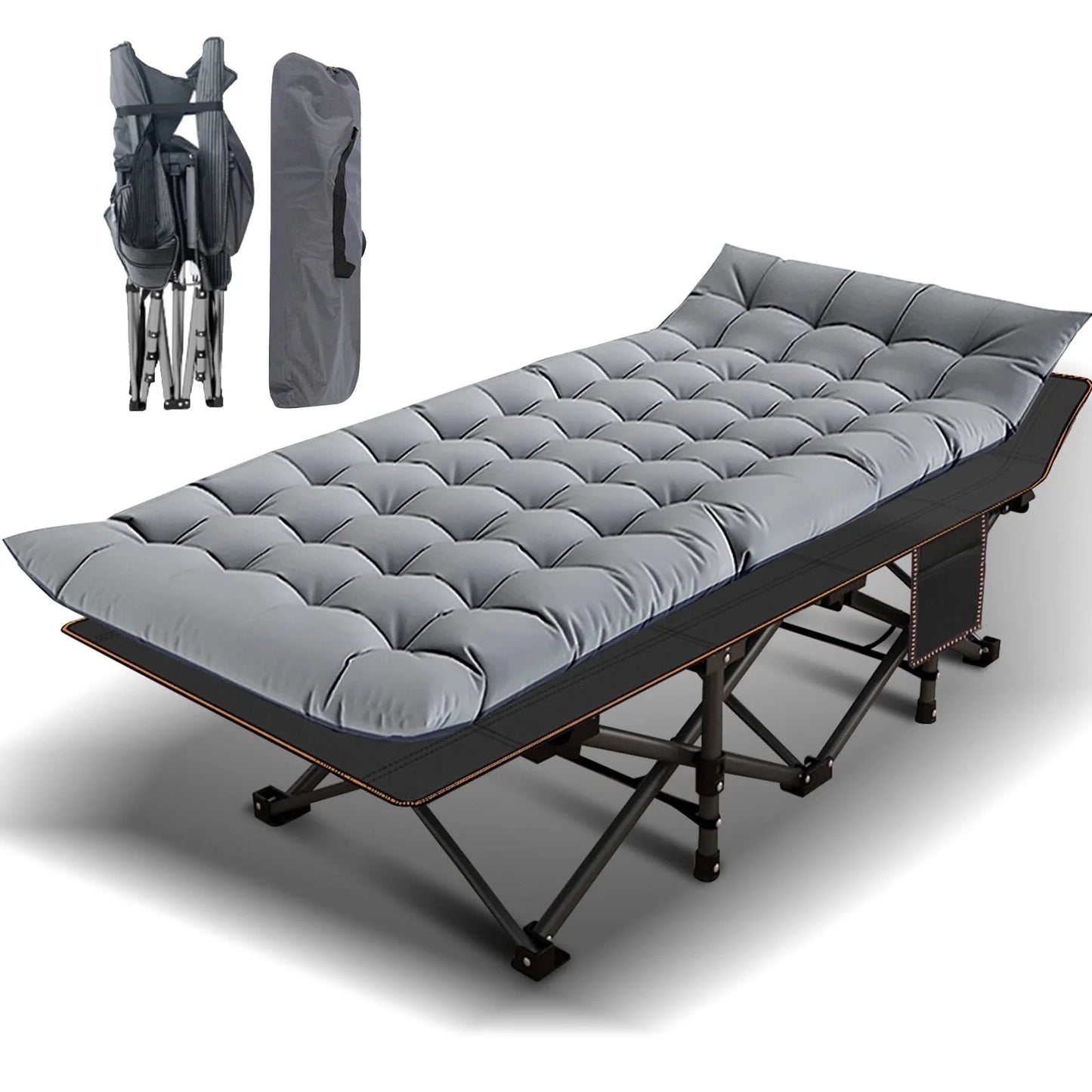 Lilypelle Folding Camping Cot for Adults, Portable Sleeping Cot, Folding Cot Rollaway Guest Bed with 3.3 inch 2 Sided Mattress and Carry Bag