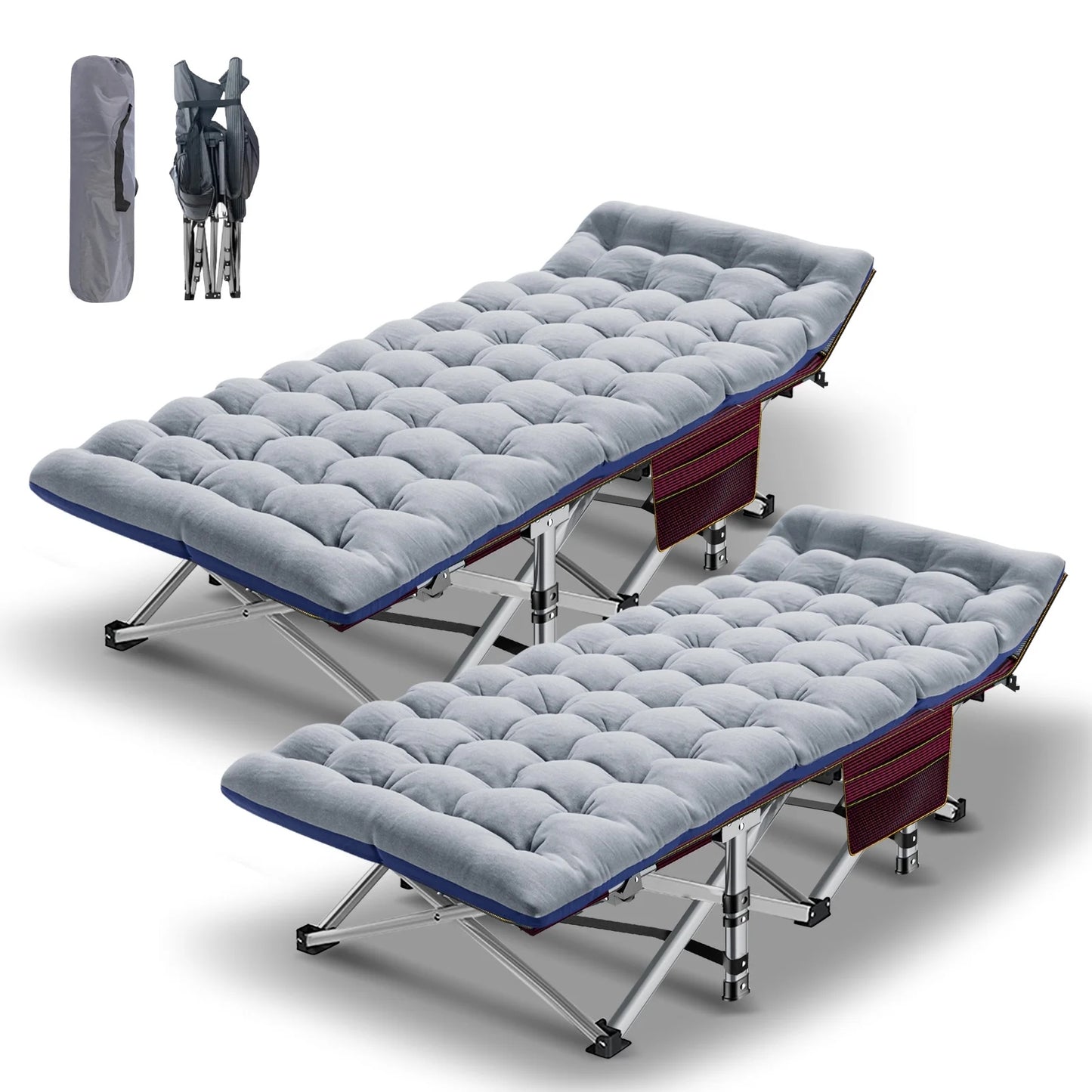 Lilypelle Folding Camping Cot for Adults, Portable Sleeping Cot, Folding Cot Rollaway Guest Bed with 3.3 inch 2 Sided Mattress and Carry Bag