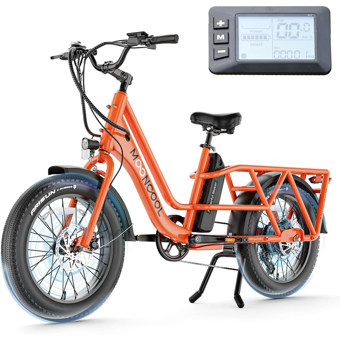 Lilypelle 7-Speed Electric Cargo Bike for Adults with Kits, 48V 20AH 750W Long Range Cargo Ebike ,Orange