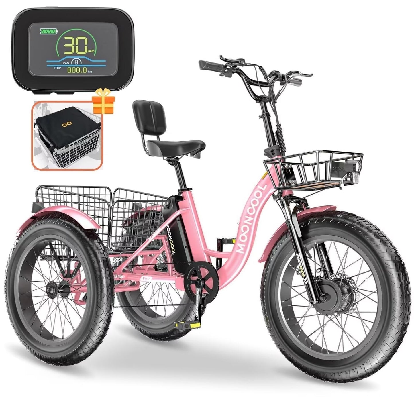 Lilypelle 7-Speed Electric Tricycle with 20" x 4" Fat Tires for Adults,500W 48V 14.5Ah Lithium Battery ,3 Wheels Electric bike with Front & Rear Basket for Men, Women,Senior
