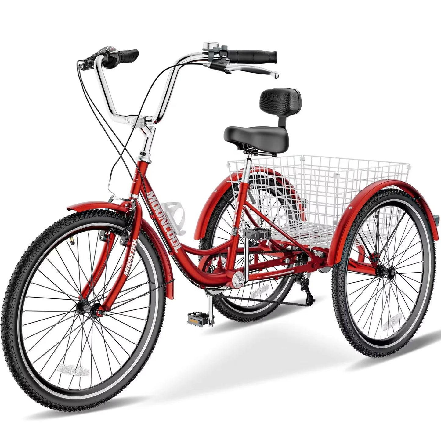 Lilypelle Adult Tricycle 24" Wheels Low Stepover Frame Bike, 7-Speed Shimano Derailleur Trike, 3 Wheels Bike with Basket