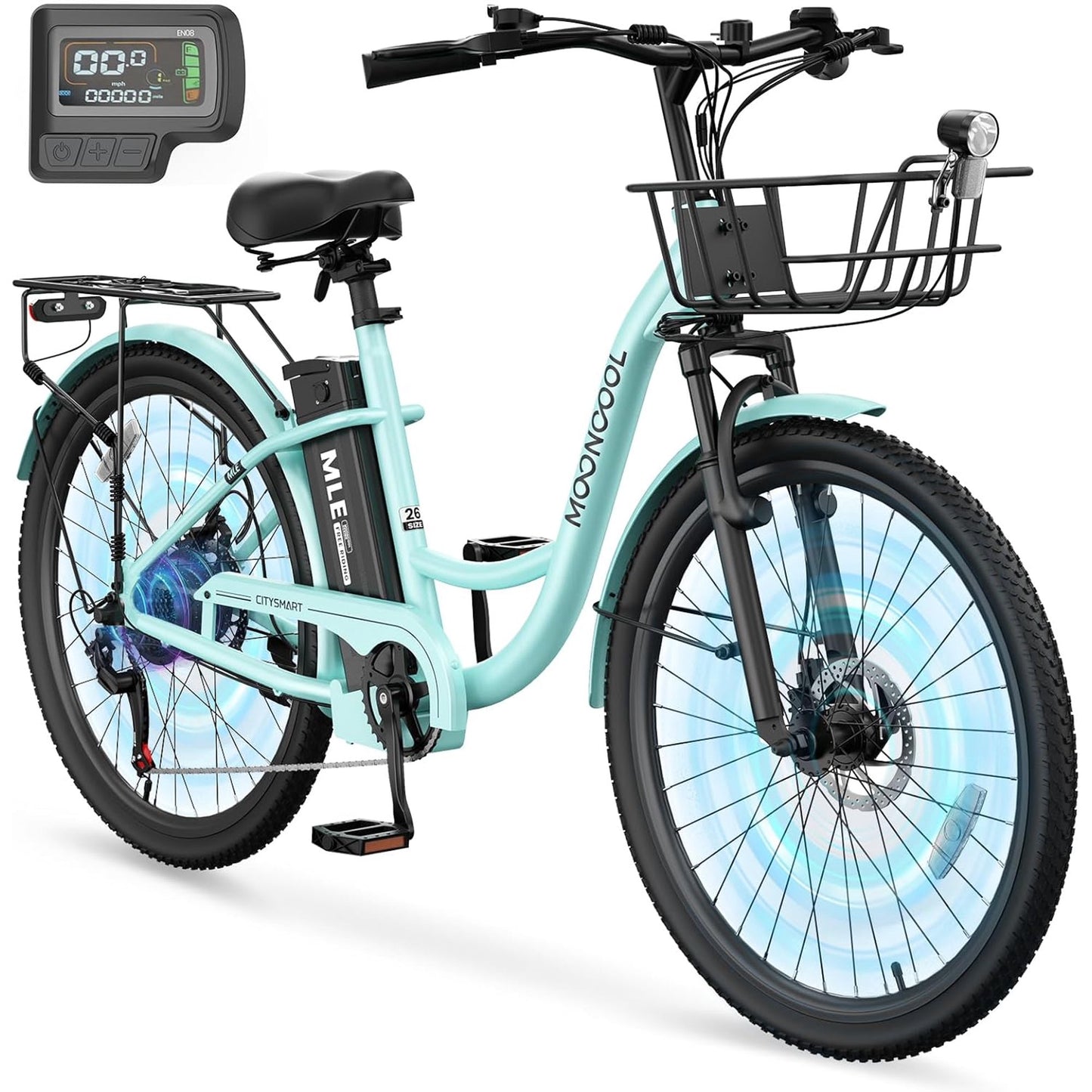 Lilypelle Electric Bike for Women Adults, 700W Peak Power, 40 Miles Electric Cruiser Bike with 36V 10.4Ah Battery, 7-Speed Electric Bicycle, 26" Tires and Front Fork Suspension
