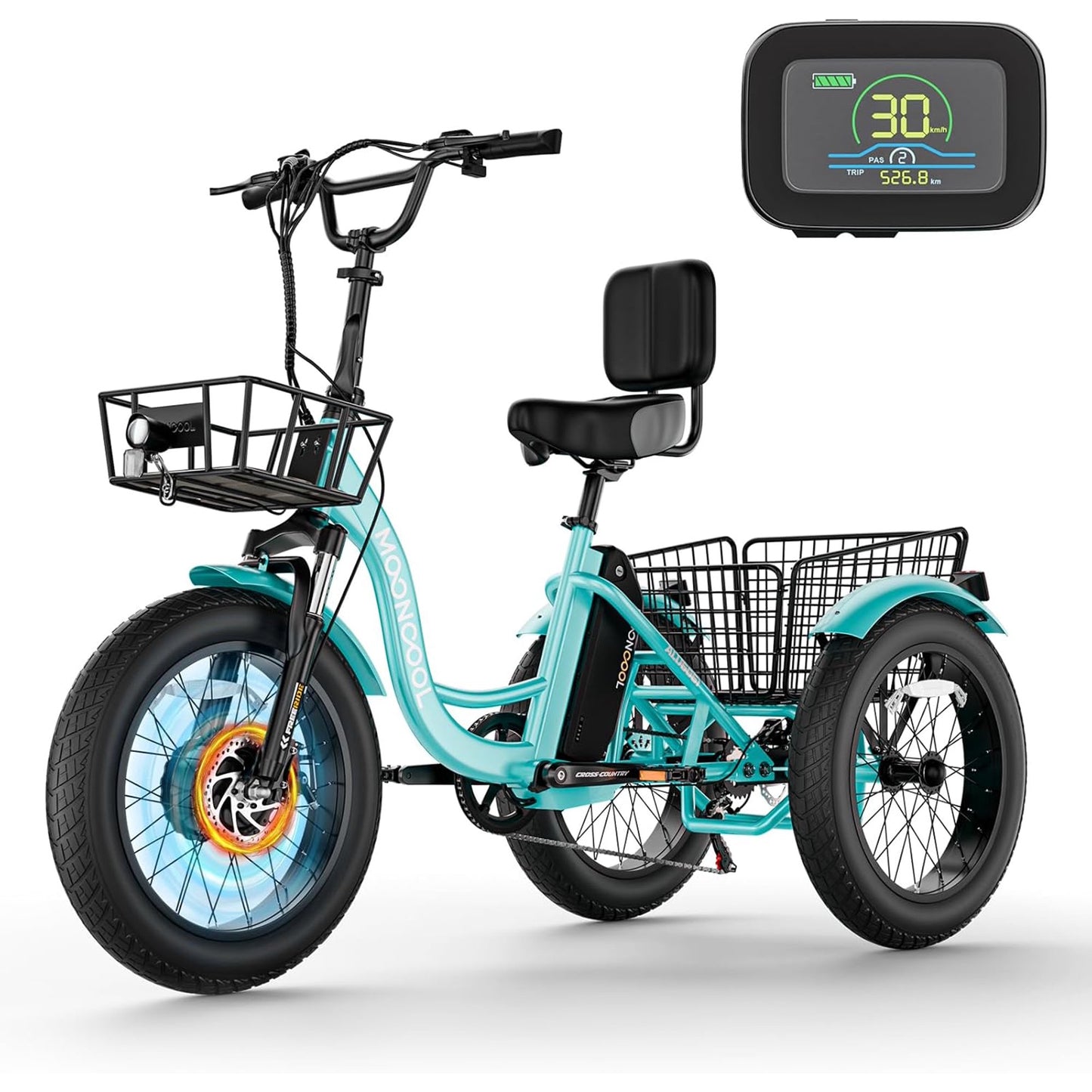 Lilypelle Electric Trike for Adults,350W 36V 3 Wheel Fat Tire Electric Bikes,7 Speeds Motorized Tricycle with Basket for Women Men