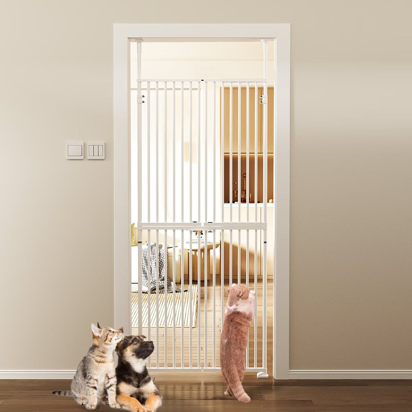 Lilypelle Extra Tall Steel Pet Gate, Adjustable 33.4-35.8 Inch Wide, 74.8-96.5 Inch Tall, Pressure Mounted, Walk-Through Swing
