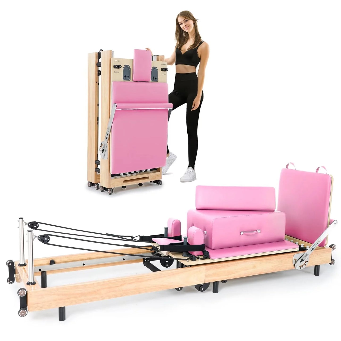 Lilypelle Pilates Reformer Machine Equipment with Spring for Home Workout,Foldable Reformer Pilates for Beginner ,300lbs load-bearing