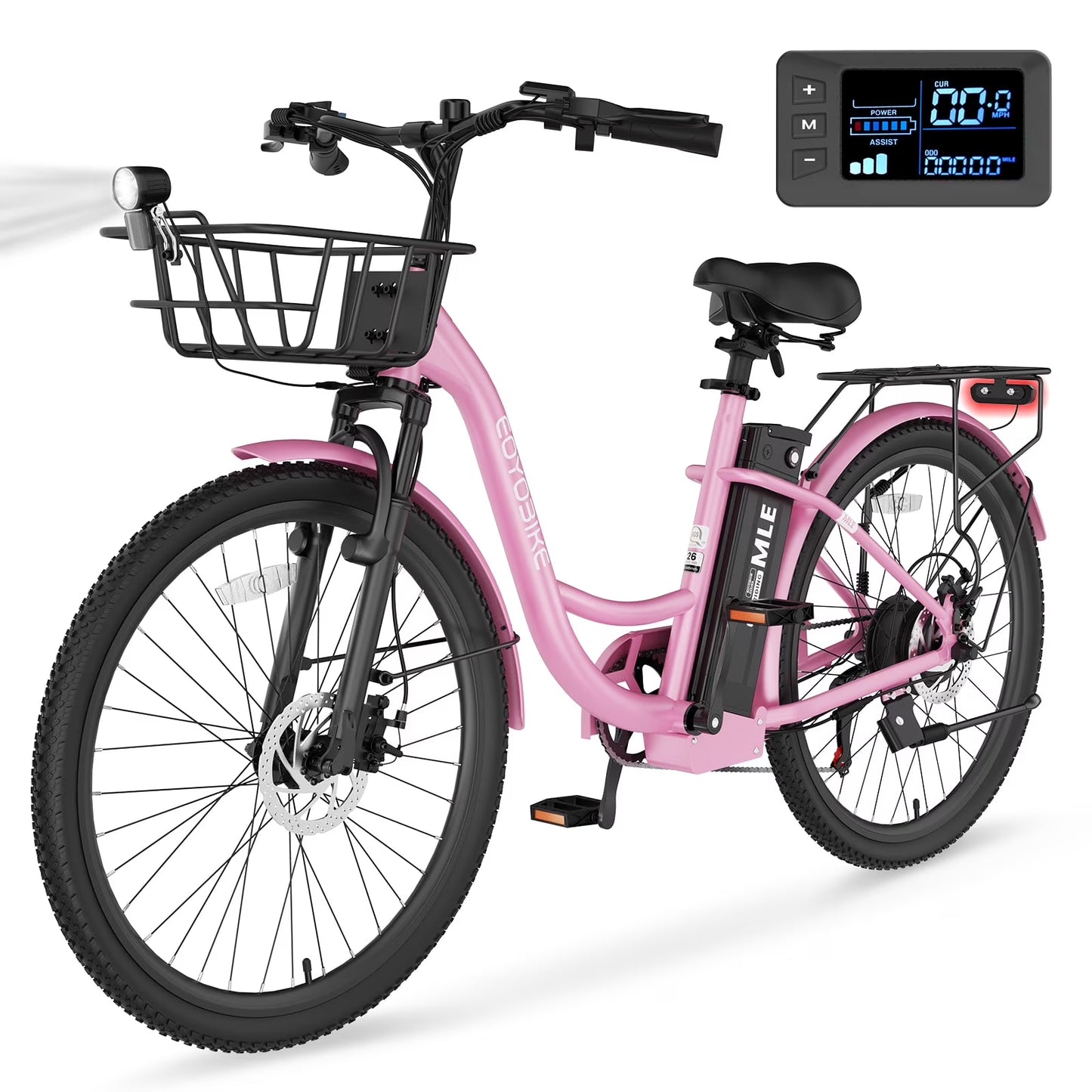MOONCOOL Electric Bicycle for Adults 350W , 7-Speed Ebike with 36V 10.4Ah Removable Battery, 40 Miles Range , 20 mph Electric Commuter Bike for Women Men