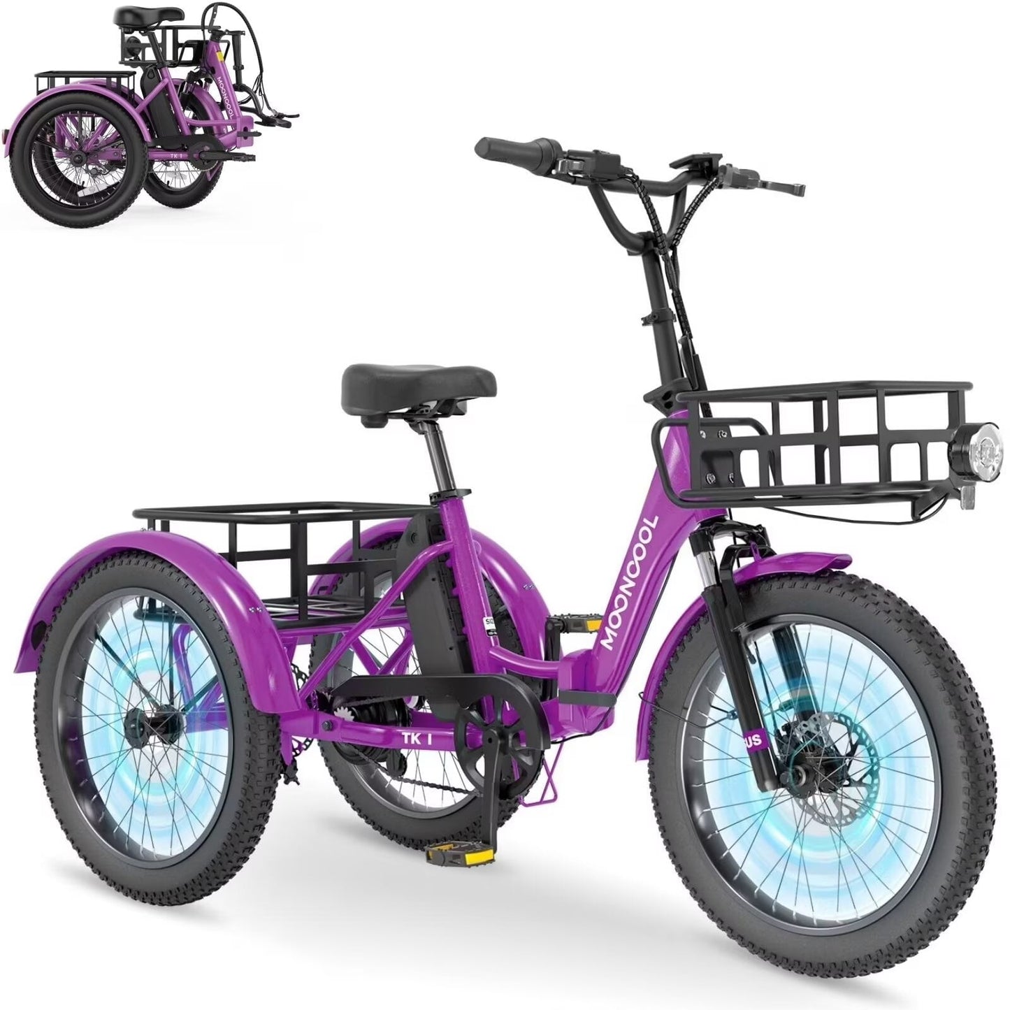 MOONCOOL TK1 Folding Electric Tricycle for Adults,48V 14.5Ah Removable battery, 1000W Motor, 20" Fat Tire Step-Thru 3 Wheel Electric Bicycle W/ Rearview Mirror Accessory Kit, UL2849
