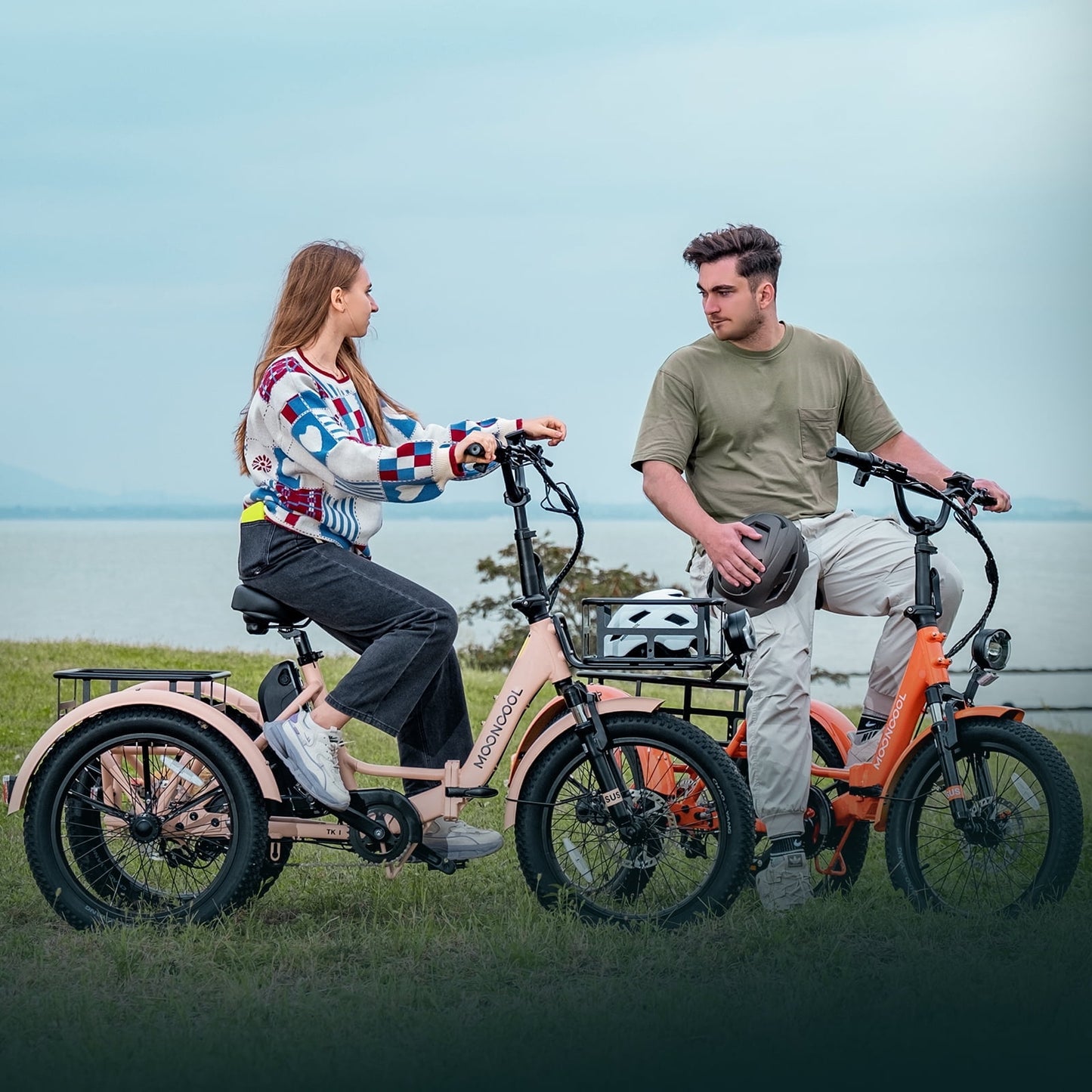 MOONCOOL TK1 Folding Electric Tricycle for Adults,48V 14.5Ah Removable battery, Peak 1000W Motor, 20" Fat Tire Step-Thru 3 Wheel Electric Bicycle W/ Mirrows Kit
