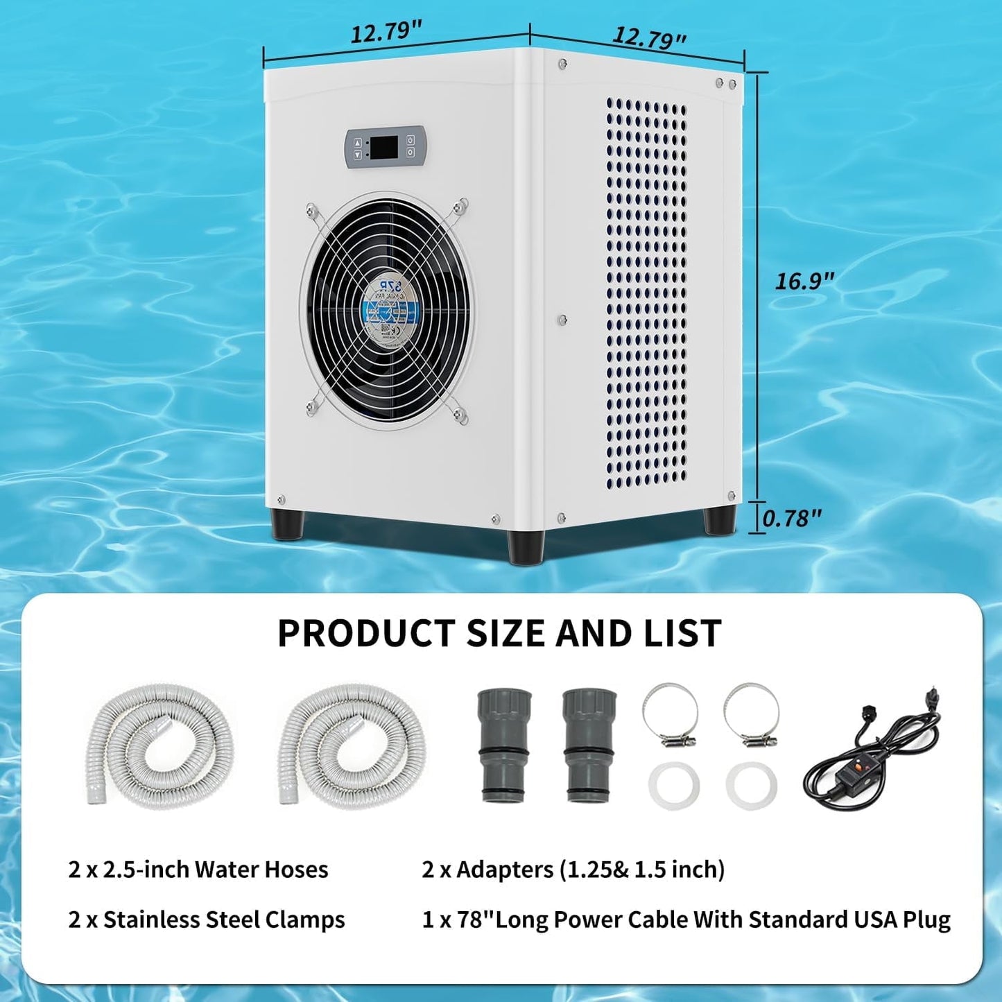 Lilypelle 16000 BTU Electric Pool Heaters for 5000GAL Above Ground Pools,110V 60HZ Efficient, Quiet Pool Heat Pump With Anti-leakage system and Child Lock Up to 107℉,50dB,5.6COP