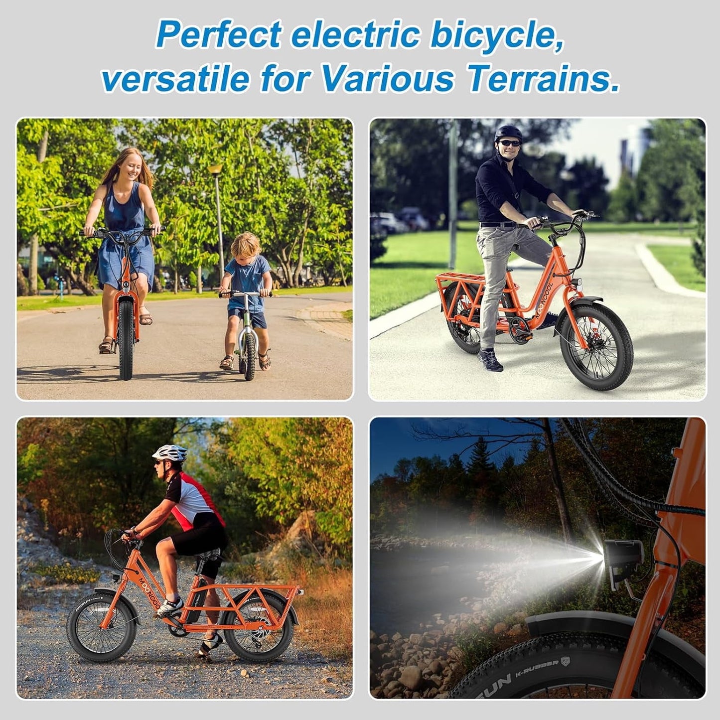 Lilypelle 7-Speed Electric Cargo Bike for Adults with Kits, 48V 20AH 750W Long Range Cargo Ebike ,Orange