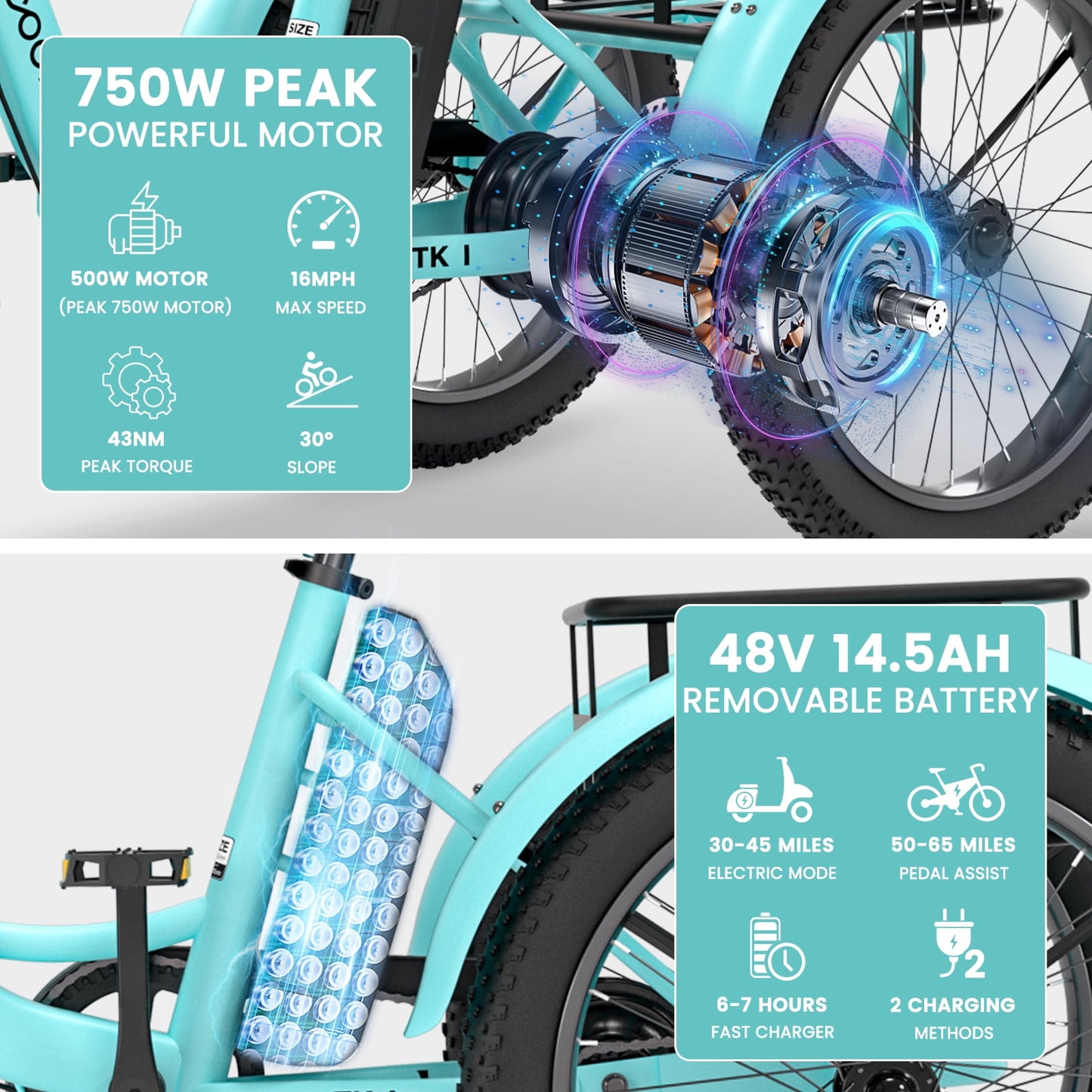 LILYPELLE Electric Trike for Adults, 750W Folding Electric Tricycle Electric Trike, 3 Wheel Electric Bicycle Motorized Three Wheel Ebike with Large Basket for Women Men
