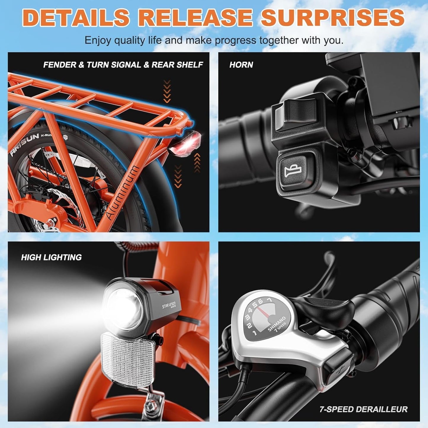 Lilypelle 7-Speed Electric Cargo Bike for Adults with Kits, 48V 20AH 750W Long Range Cargo Ebike ,Orange