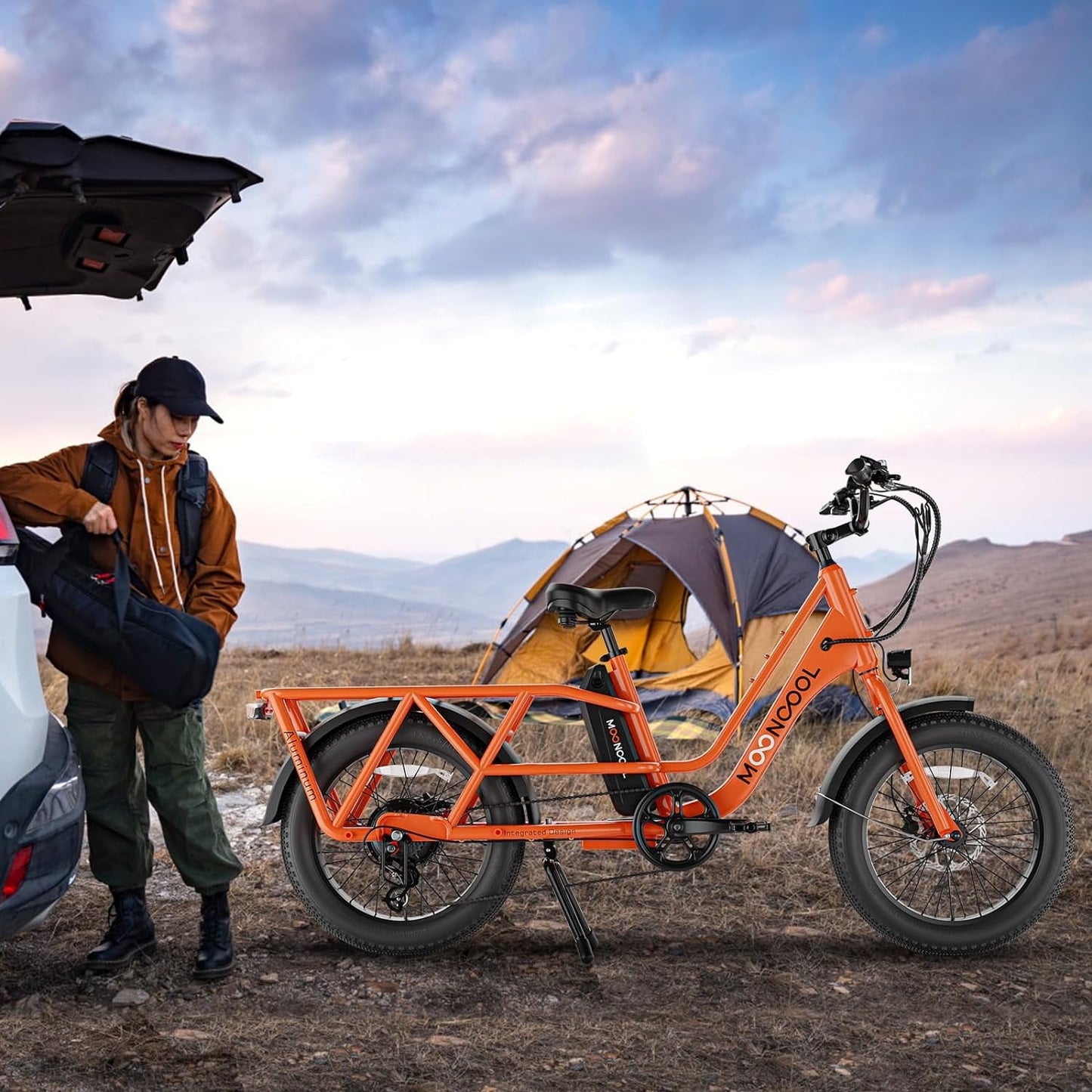 Lilypelle 7-Speed Electric Cargo Bike for Adults with Kits, 48V 20AH 750W Long Range Cargo Ebike ,Orange