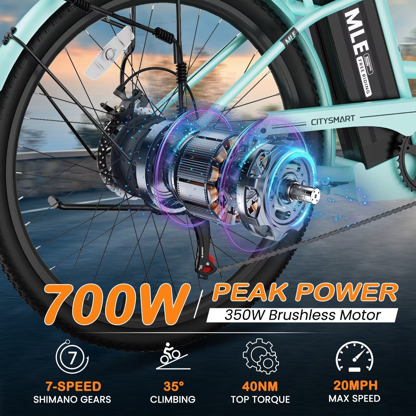 Lilypelle Electric Bike for Women Adults, 700W Peak Power, 40 Miles Electric Cruiser Bike with 36V 10.4Ah Battery, 7-Speed Electric Bicycle, 26" Tires and Front Fork Suspension