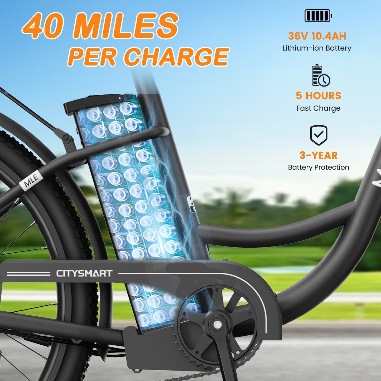 Lilypelle Electric Bike for Women Adults, 700W Peak Power, 40 Miles Electric Cruiser Bike with 36V 10.4Ah Battery, 7-Speed Electric Bicycle, 26" Tires and Front Fork Suspension