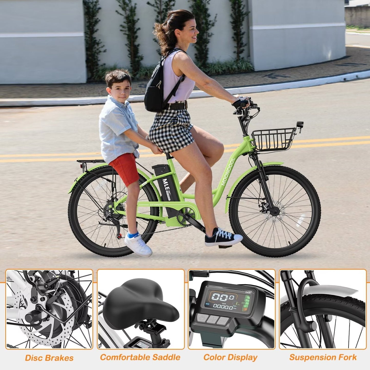 Lilypelle Electric Bike for Women Adults, 700W Peak Power, 40 Miles Electric Cruiser Bike with 36V 10.4Ah Battery, 7-Speed Electric Bicycle, 26" Tires and Front Fork Suspension