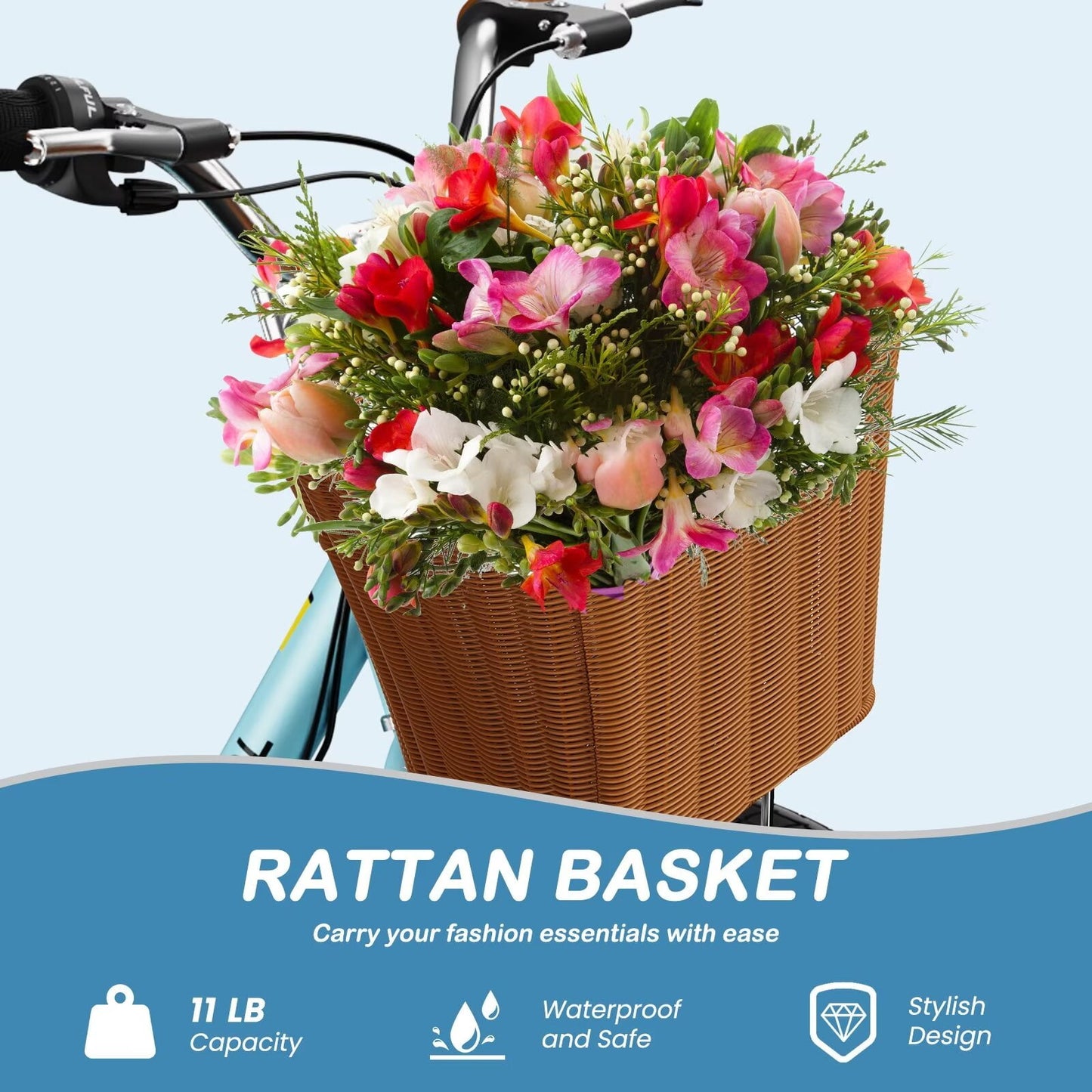 Lilypelle Womens Bike, 7 Speed Bike for Adults Women 24 26 inch with Ratten Basket & Rack, Beach Cruiser Bike for Women, Womens Bicycle for Commuting, Step Through City Bikes for Women Adults Ladies