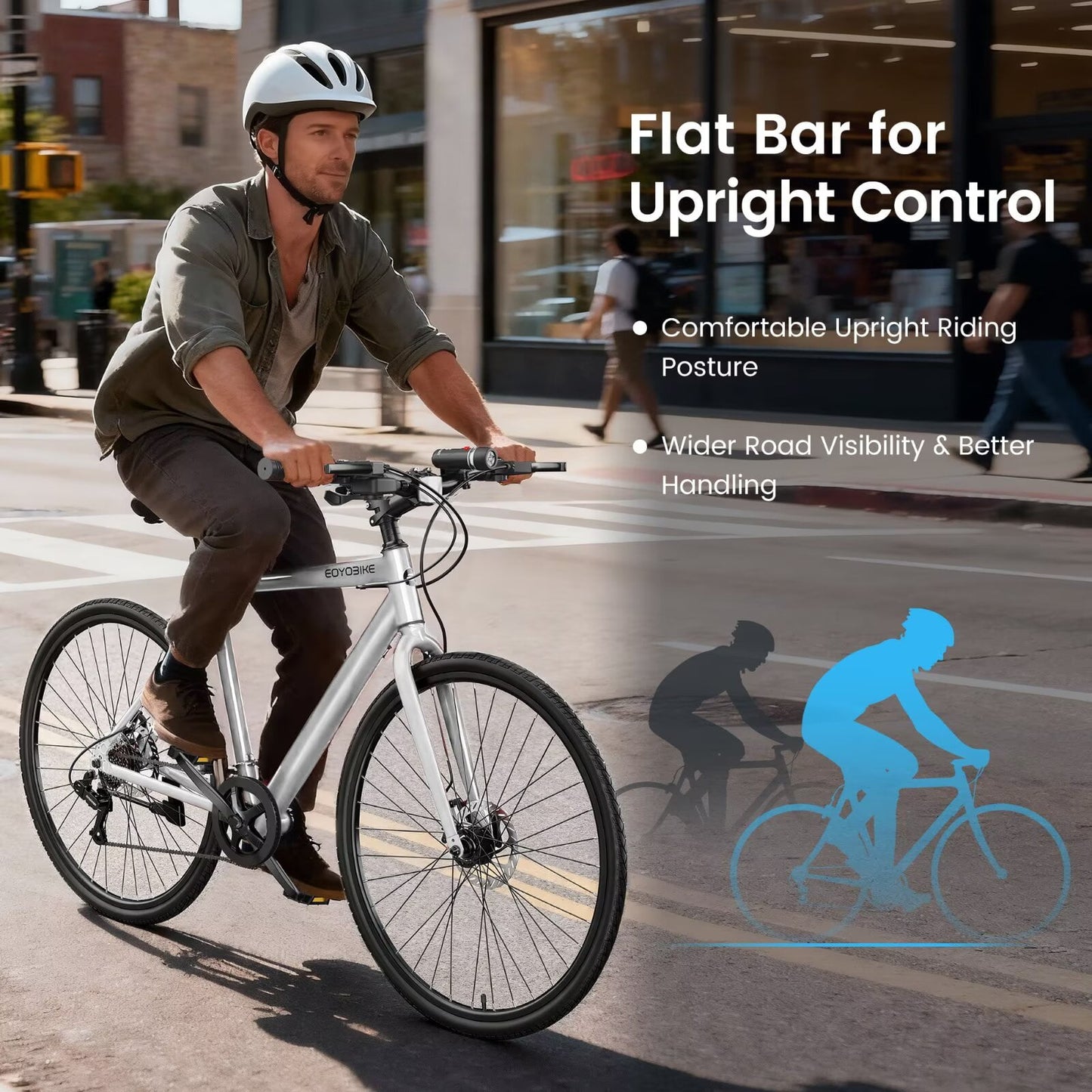 Lilypelle Hybrid Bike for Adults, 700C Lightweight Mens Bike w/ Aluminum Frame & Disc Brakes & LED Headlight, 8-Speed Vintage Retro Hybrid Bicycles for City Commuters, Adult Bike, Male Road Bike