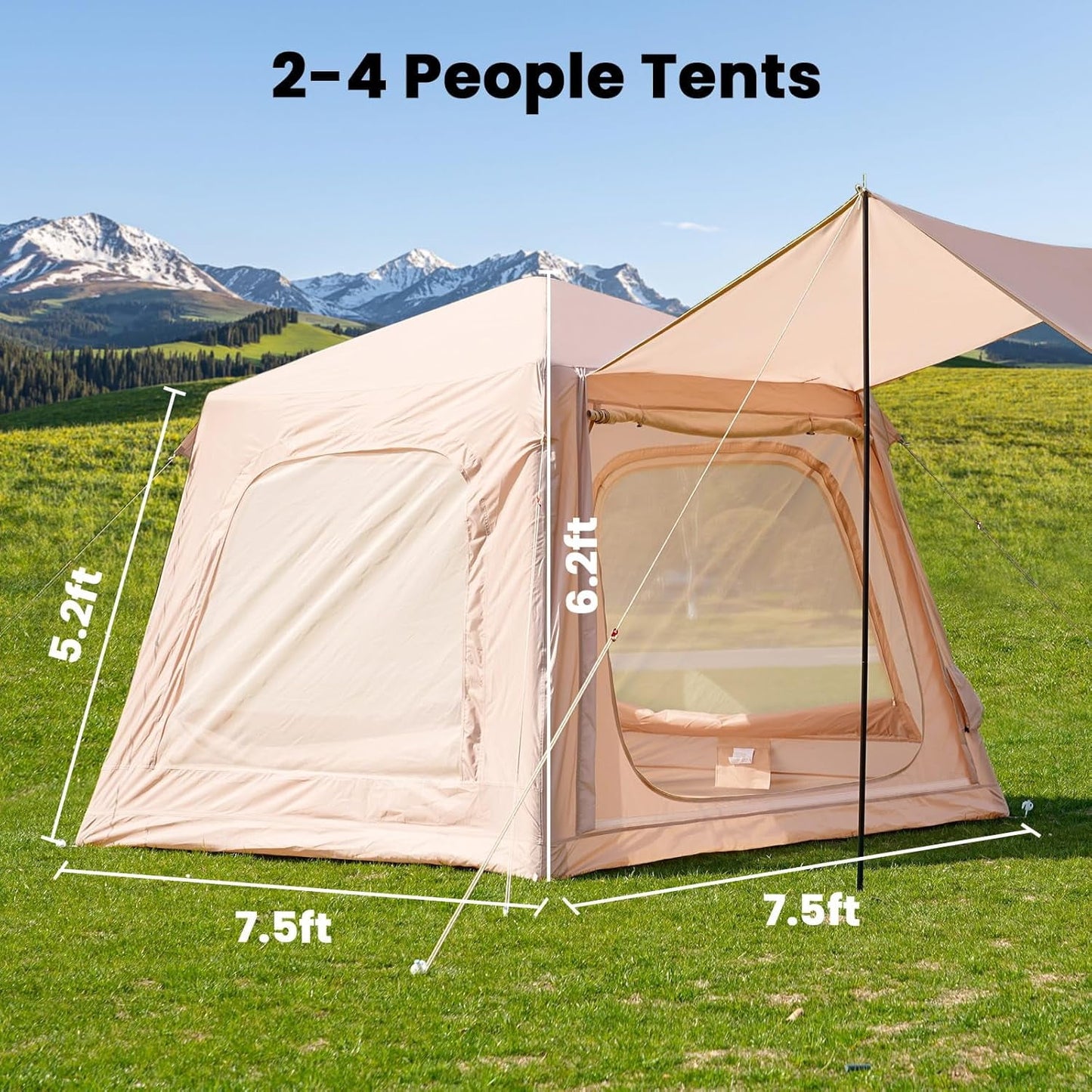 Lilypelle 2-4 Person Blow Up Inflatable Tent with Canopy, Instant Setup Hot Tent, Waterproof Inflatable Camp Tent with Hand Pump, All-Weather Glamping Inflatable House
