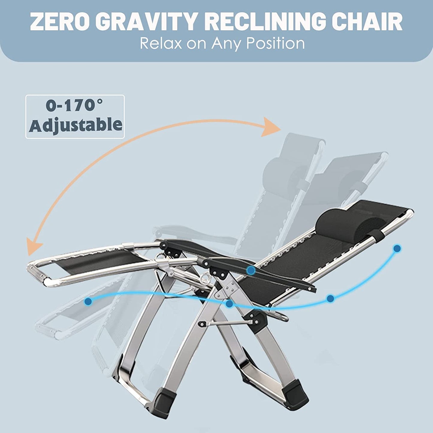 Lilypelle Zero Gravity Chair, Folding Adjustable Reclining Lounge Chair with Removable Cushion, Headrest and Cup Holder, Supports up to 440lbs，Black