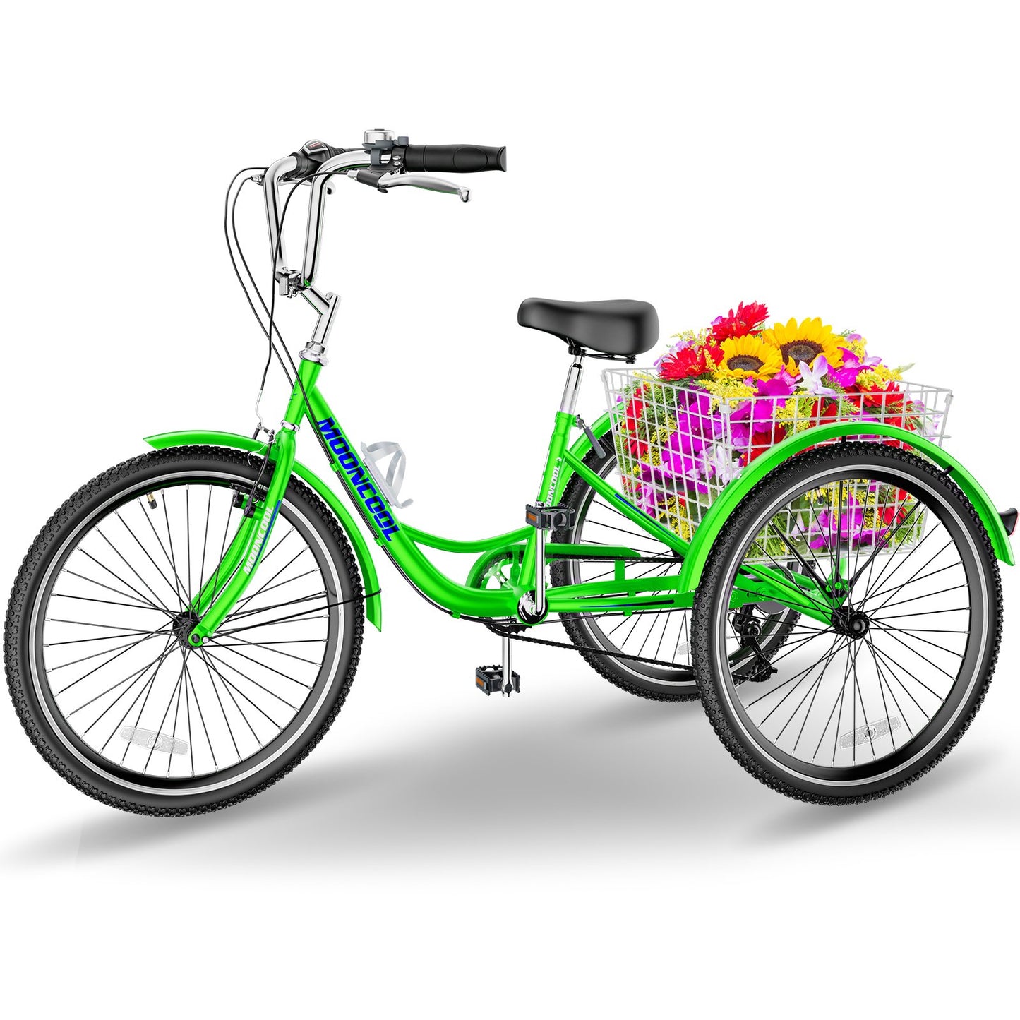 Lilypelle Adult Tricycle 24" Wheels Low Stepover Frame Bike, 7-Speed Shimano Derailleur Trike, 3 Wheels Bike with Basket