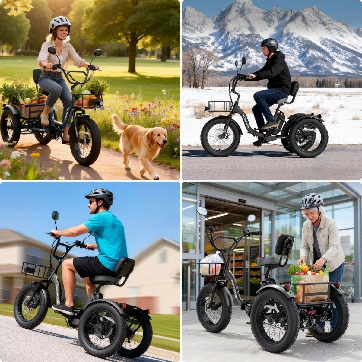 MOONCOOL All-Terrain Folding Electric Tricycle for Adults, 1100w Motor 48V 14.5Ah Battery,7-Speed 20" x 4.0" Fat Tire 3 Wheel Electric Bike , 25-60 miles